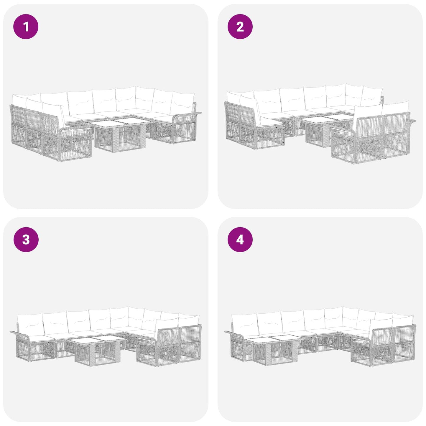 Gartensofa-set 10 stk. Grau und Dunkelgrau Poly-Rattan