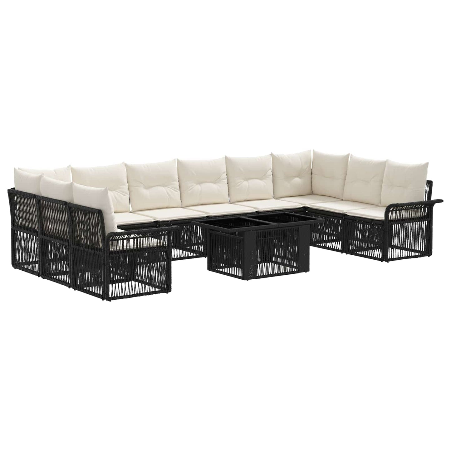 Gartensofa-set 11 stk. Schwarz und Cremeweiß Poly-Rattan