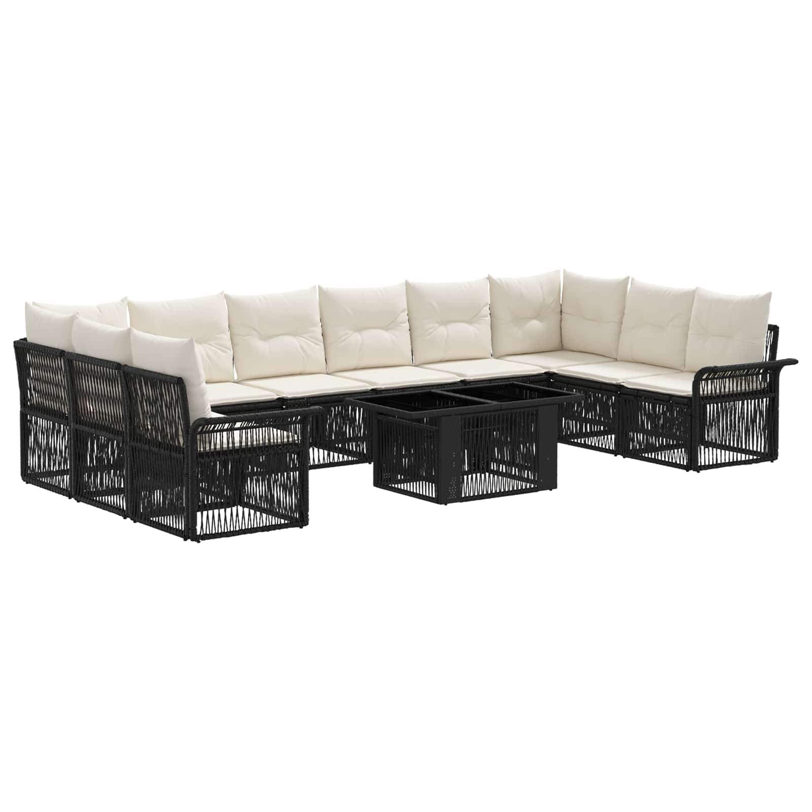 Gartensofa-set 11 stk. Schwarz und Cremeweiß Poly-Rattan