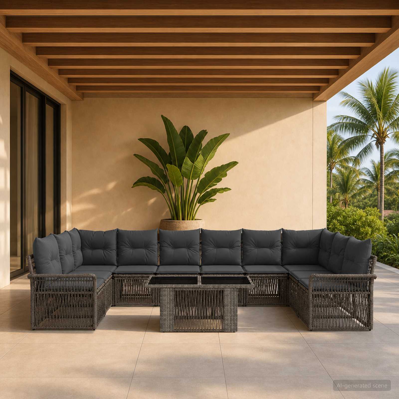 Gartensofa-set 11 stk. Grau und Dunkelgrau Poly-Rattan