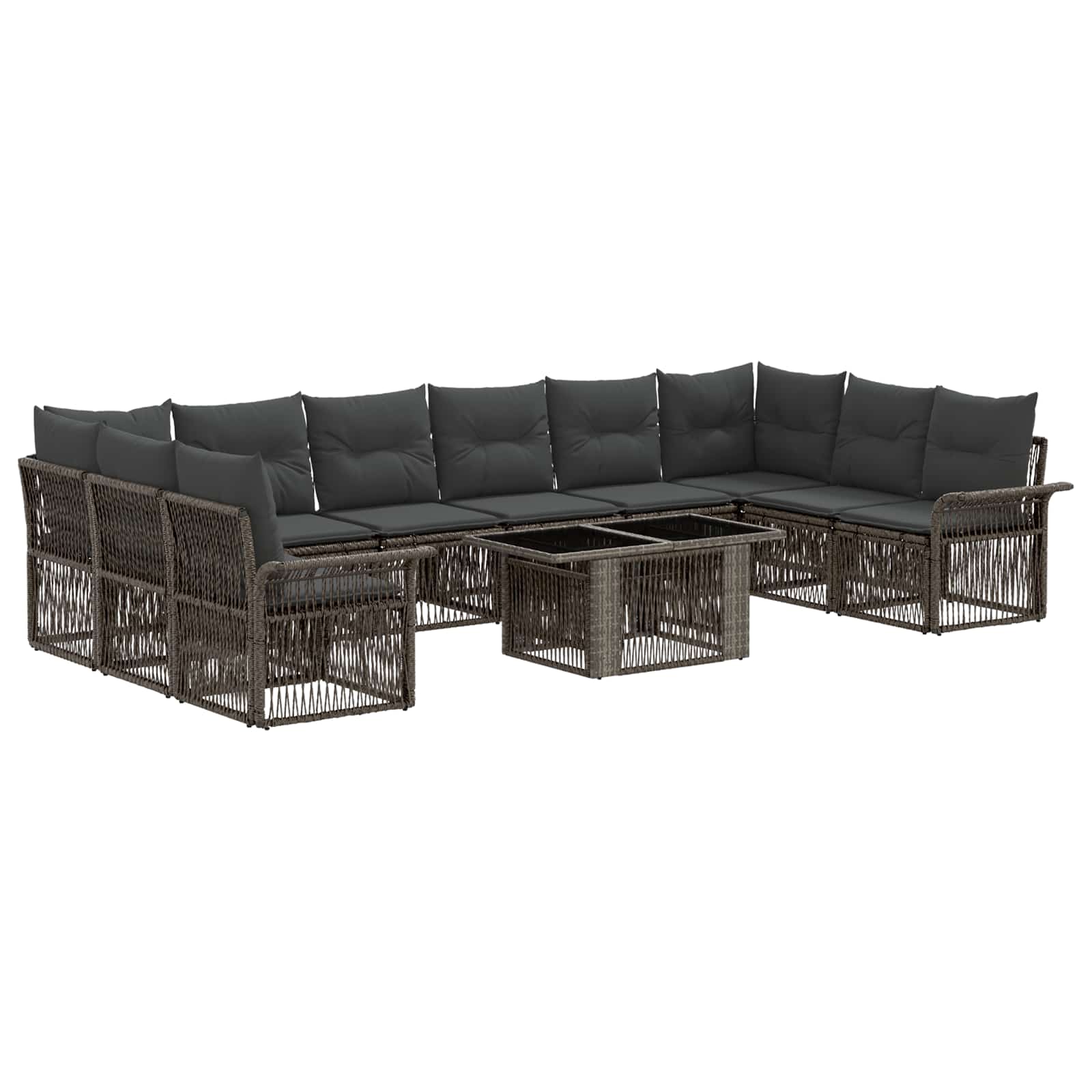Gartensofa-set 11 stk. Grau und Dunkelgrau Poly-Rattan
