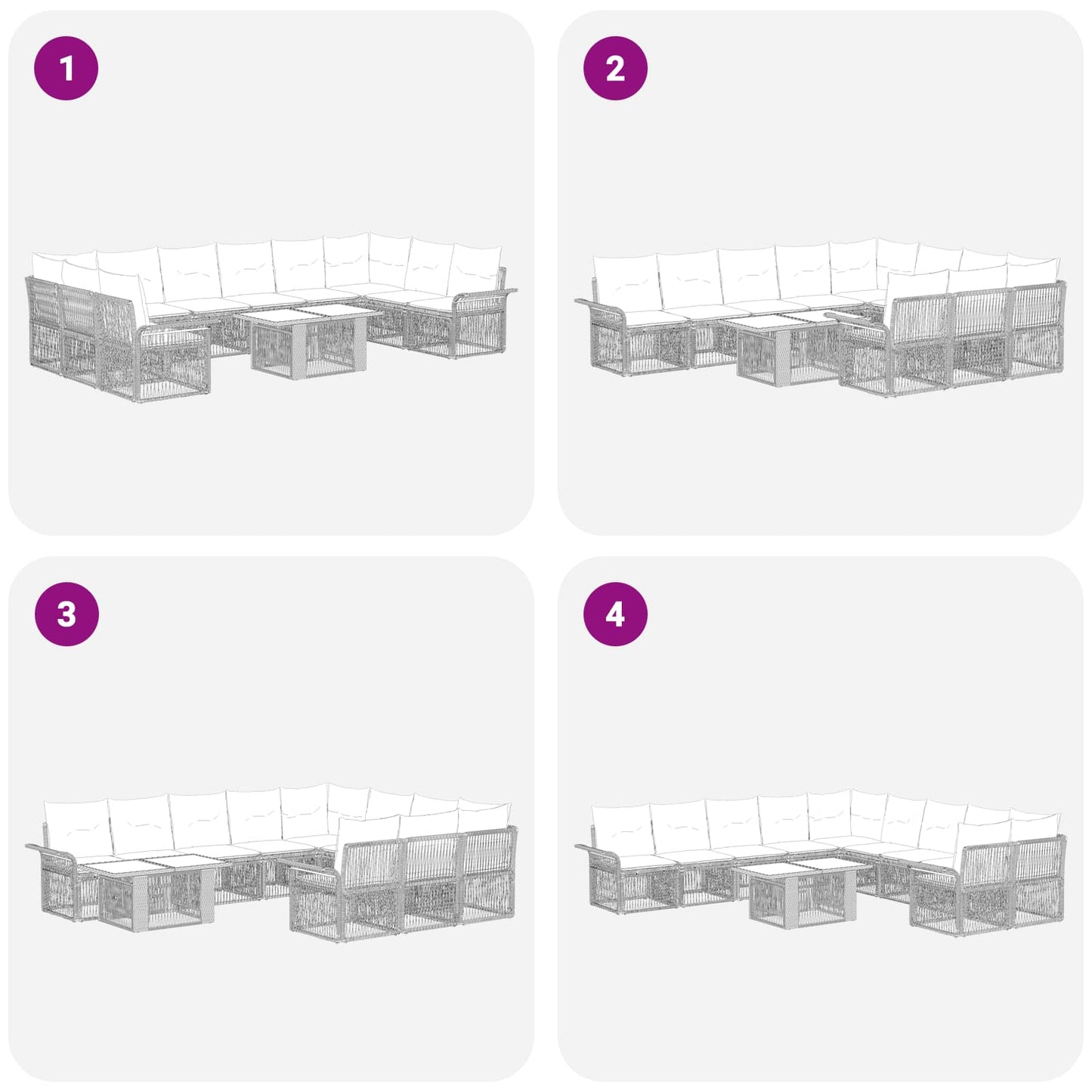 Gartensofa-set 11 stk. Grau und Dunkelgrau Poly-Rattan