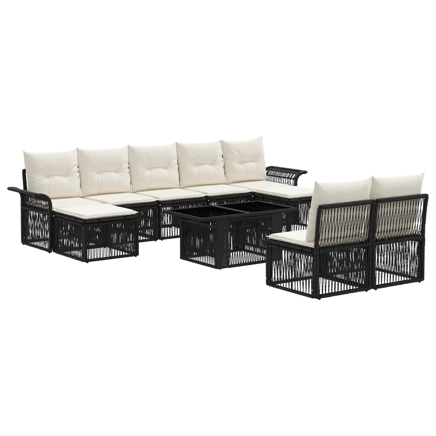 Gartensofa-set 10 stk. Schwarz und Cremeweiß Poly-Rattan