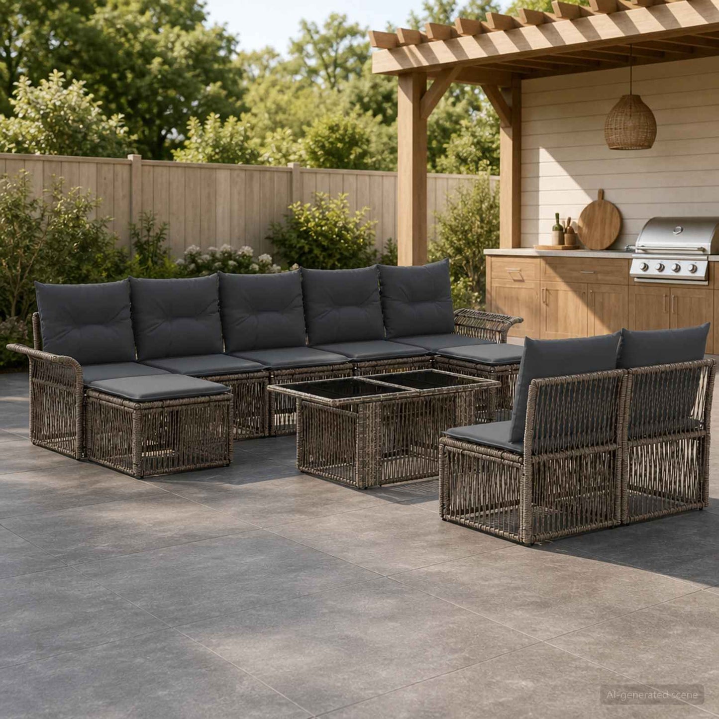 Gartensofa-set 10 stk. Grau und Dunkelgrau Poly-Rattan
