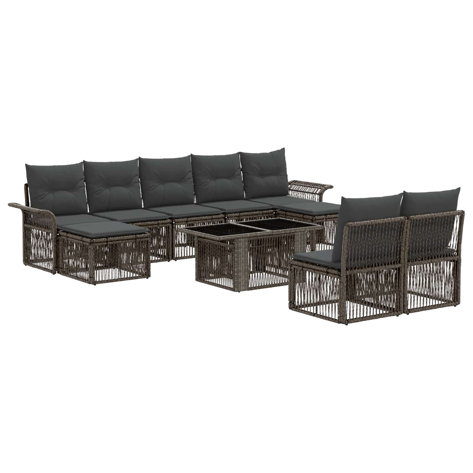 Gartensofa-set 10 stk. Grau und Dunkelgrau Poly-Rattan