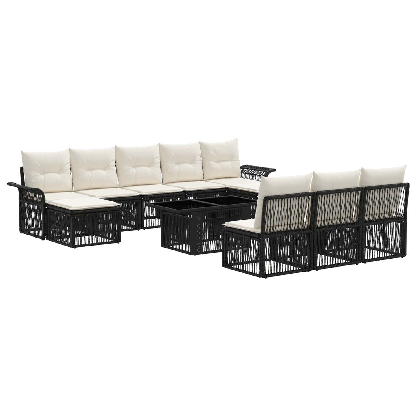 Gartensofa-set 11 stk. Schwarz und Cremeweiß Poly-Rattan