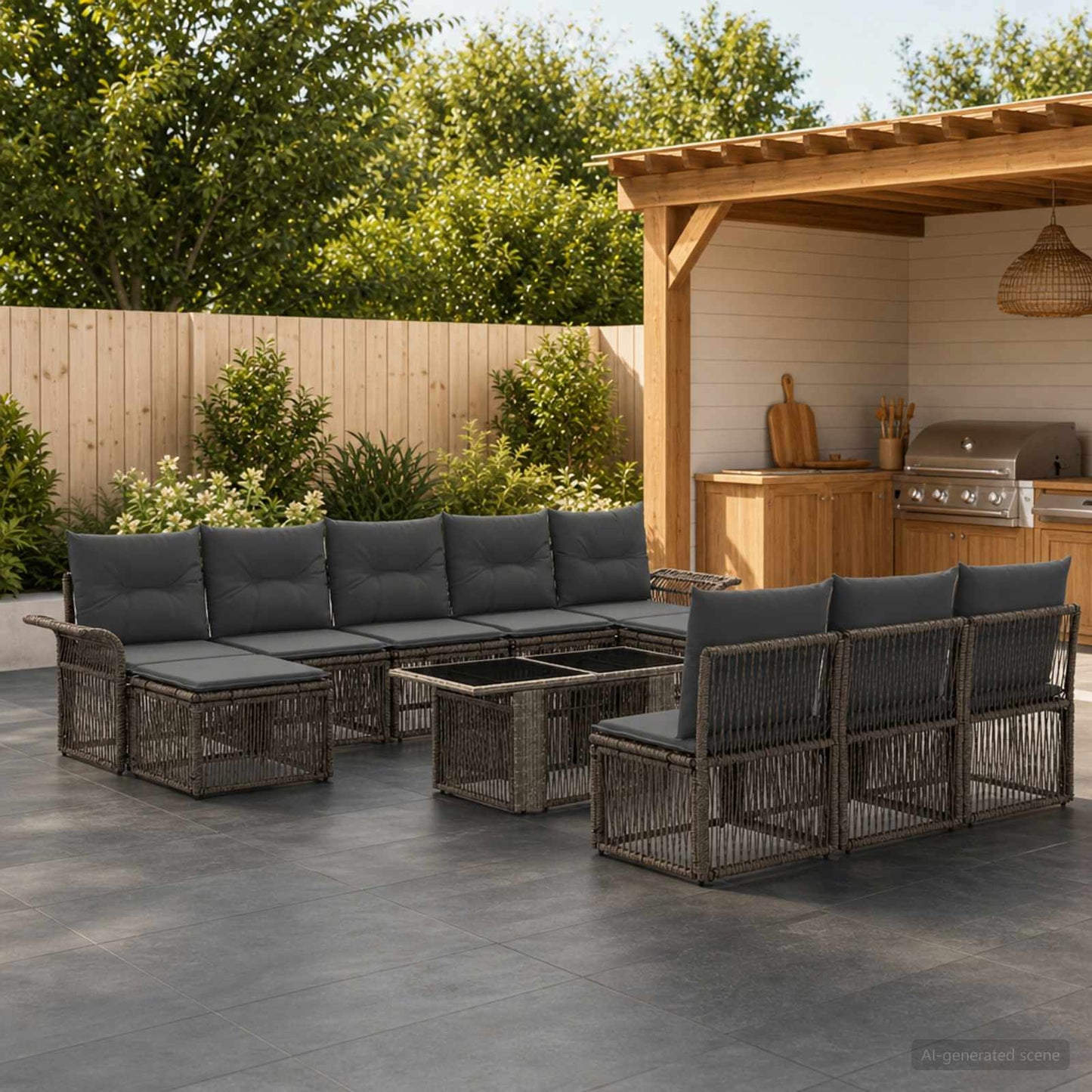 Gartensofa-set 11 stk. Grau und Dunkelgrau Poly-Rattan