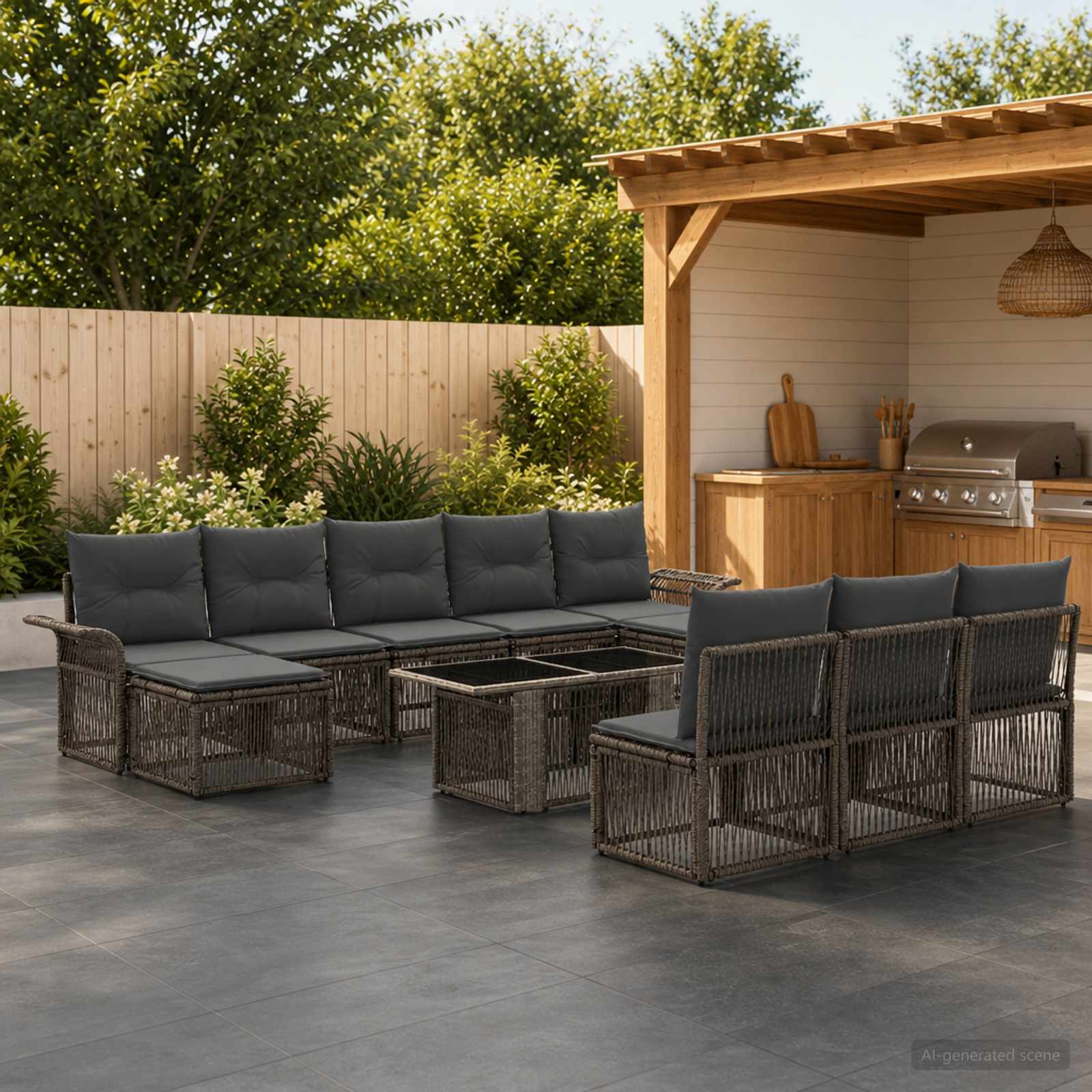 Gartensofa-set 11 stk. Grau und Dunkelgrau Poly-Rattan
