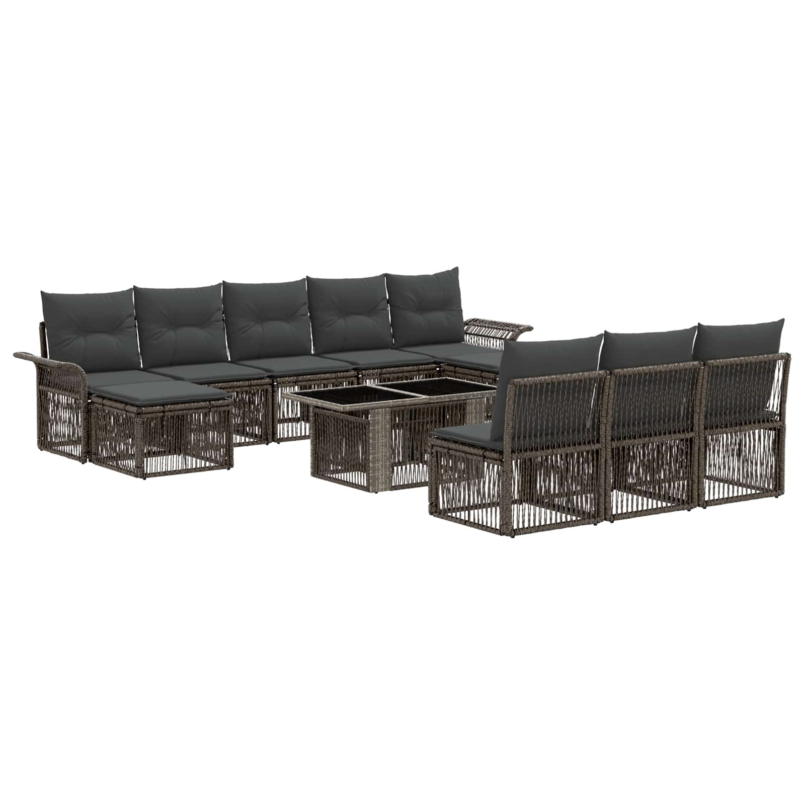 Gartensofa-set 11 stk. Grau und Dunkelgrau Poly-Rattan