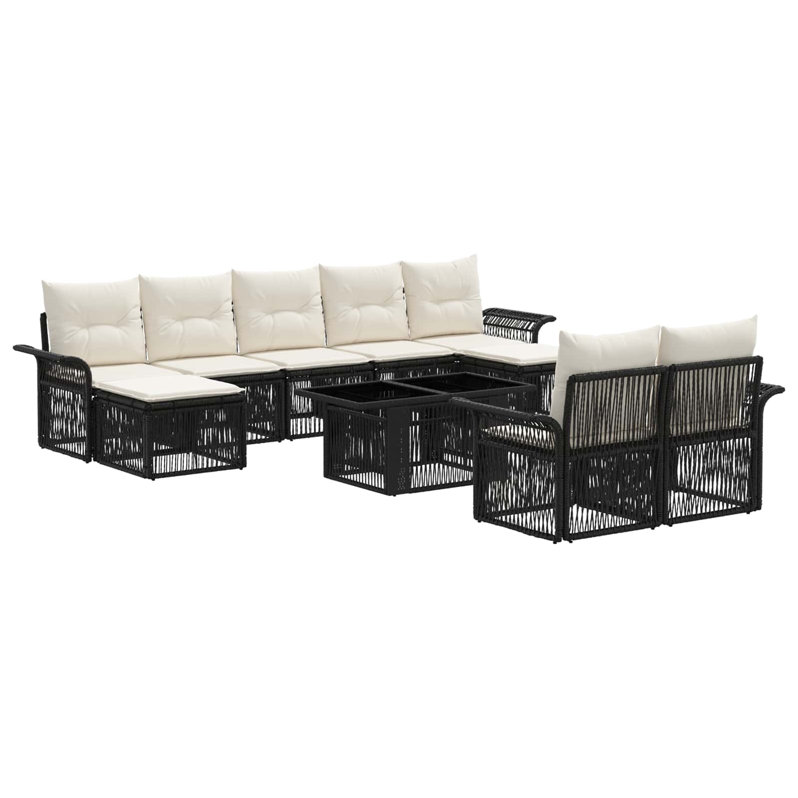 Gartensofa-set 10 stk. Schwarz und Cremeweiß Poly-Rattan