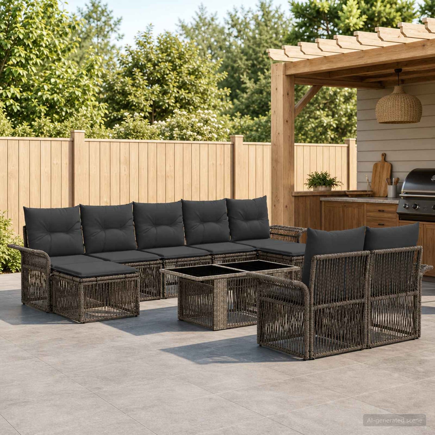 Gartensofa-set 10 stk. Grau und Dunkelgrau Poly-Rattan