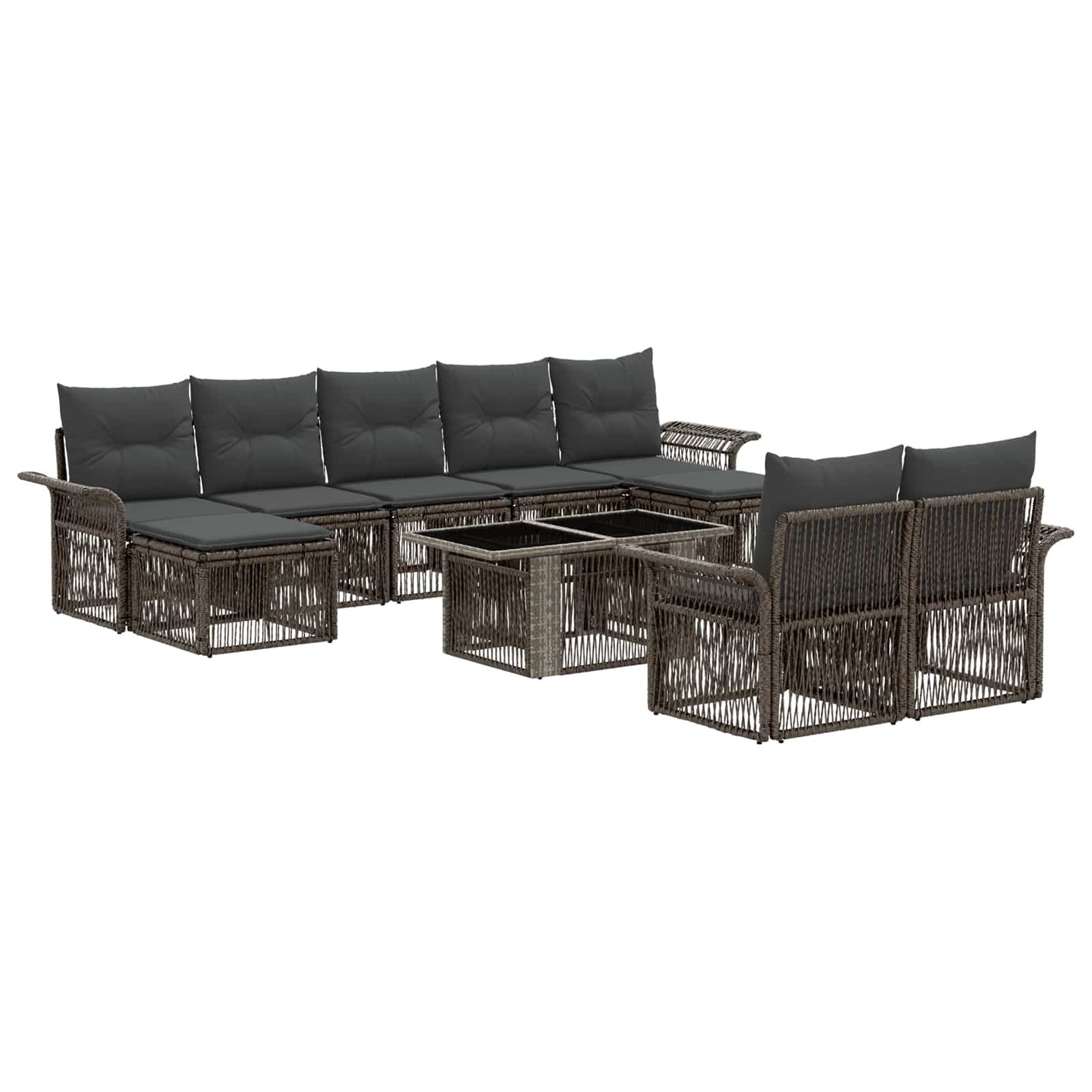 Gartensofa-set 10 stk. Grau und Dunkelgrau Poly-Rattan