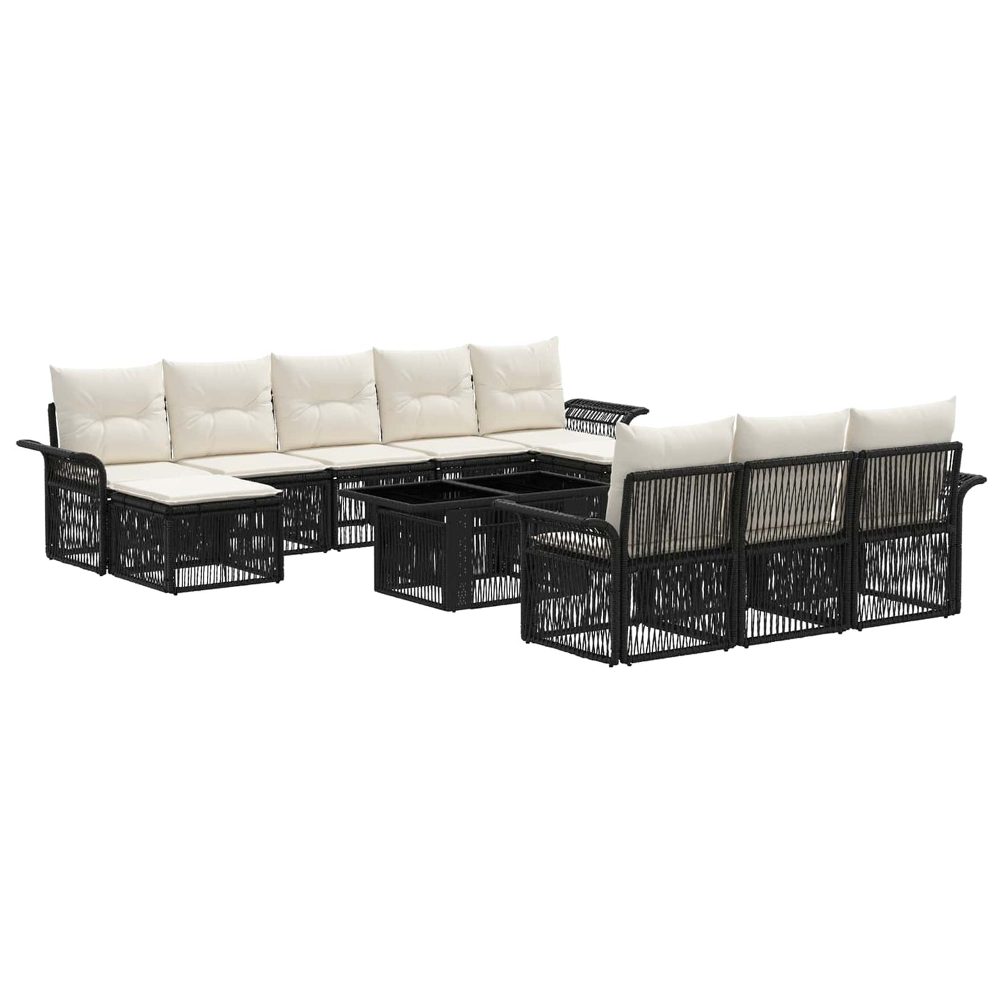 Gartensofa-set 11 stk. Schwarz und Cremeweiß Poly-Rattan