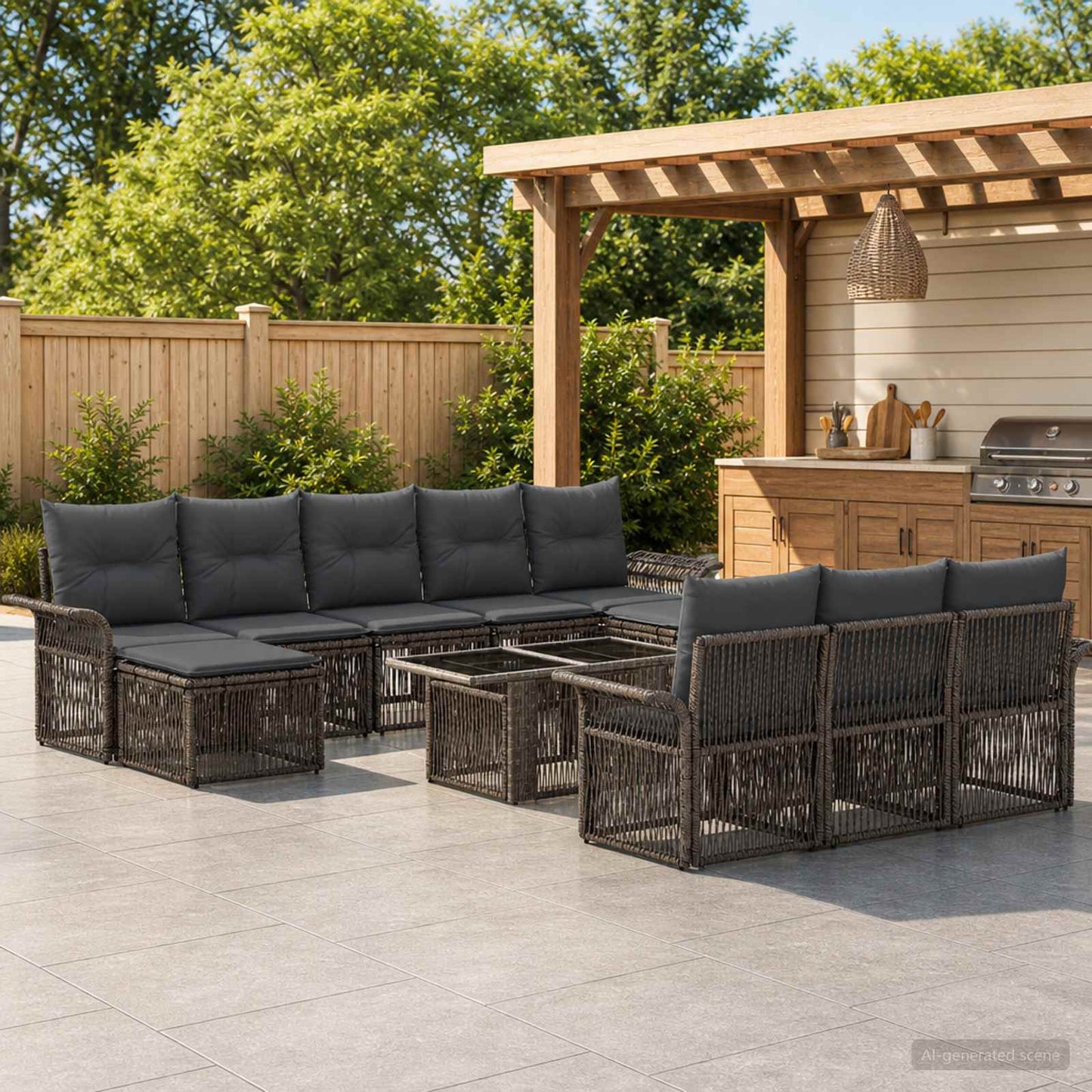 Gartensofa-set 11 stk. Grau und Dunkelgrau Poly-Rattan