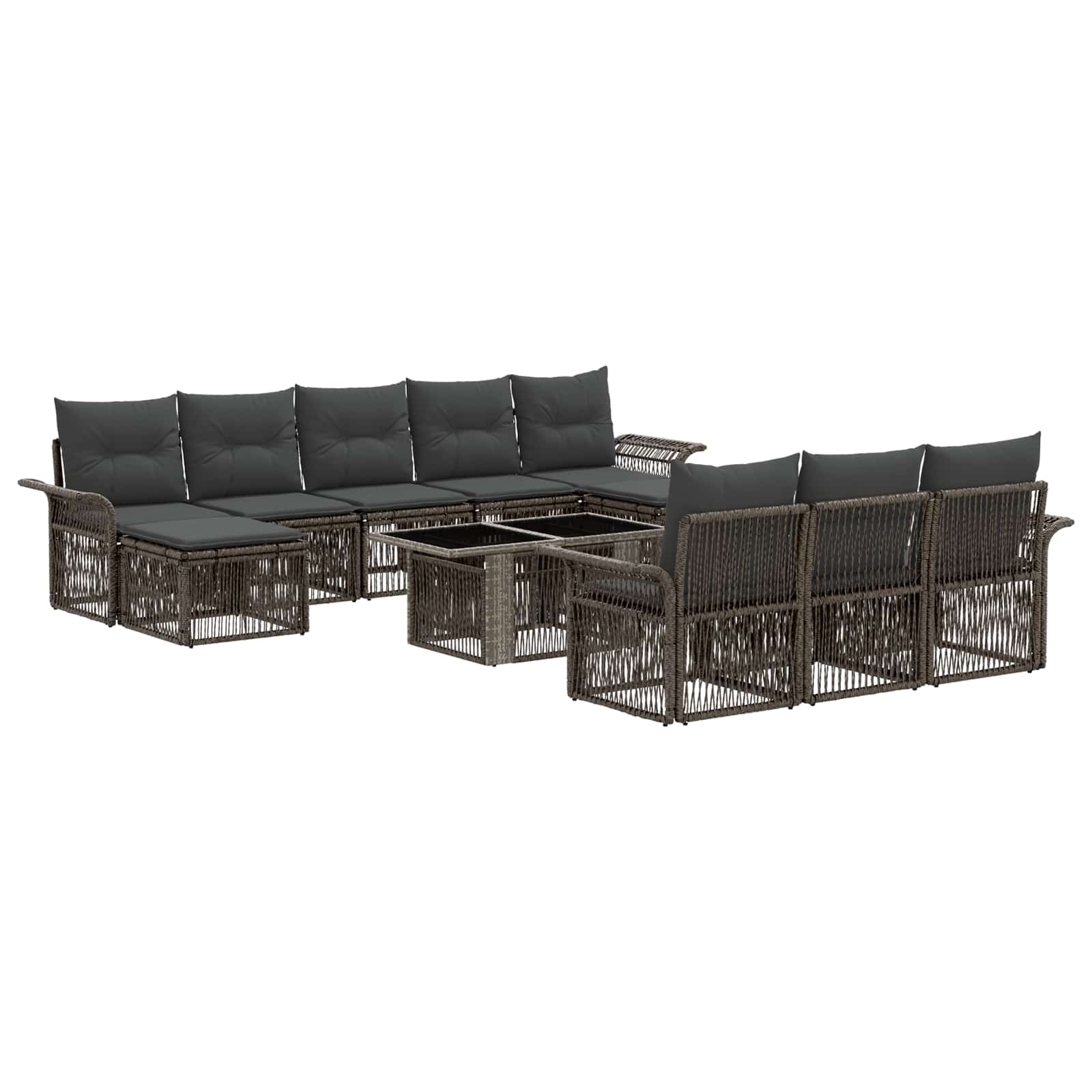 Gartensofa-set 11 stk. Grau und Dunkelgrau Poly-Rattan
