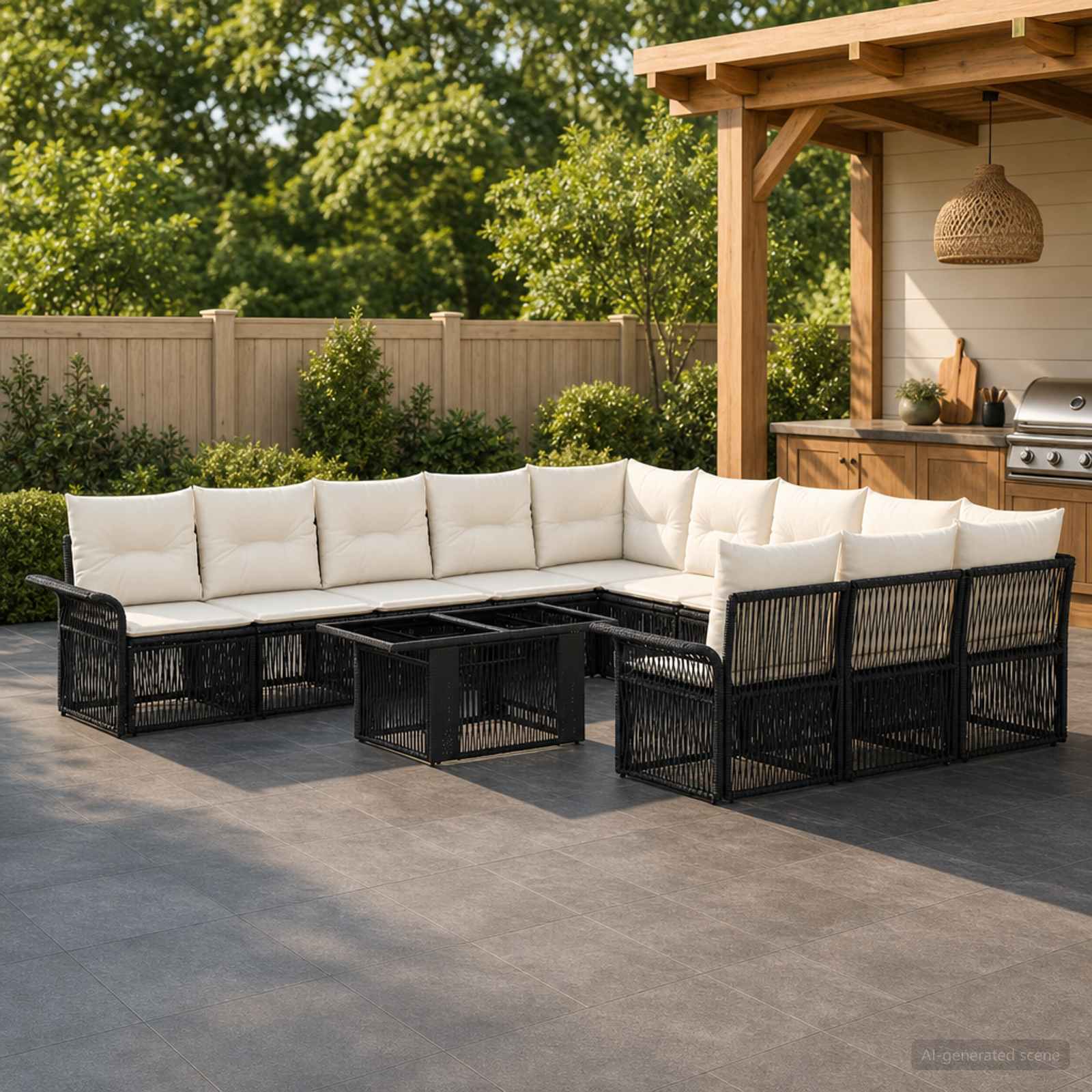 Gartensofa-set 12 stk. Schwarz und Cremeweiß Poly-Rattan