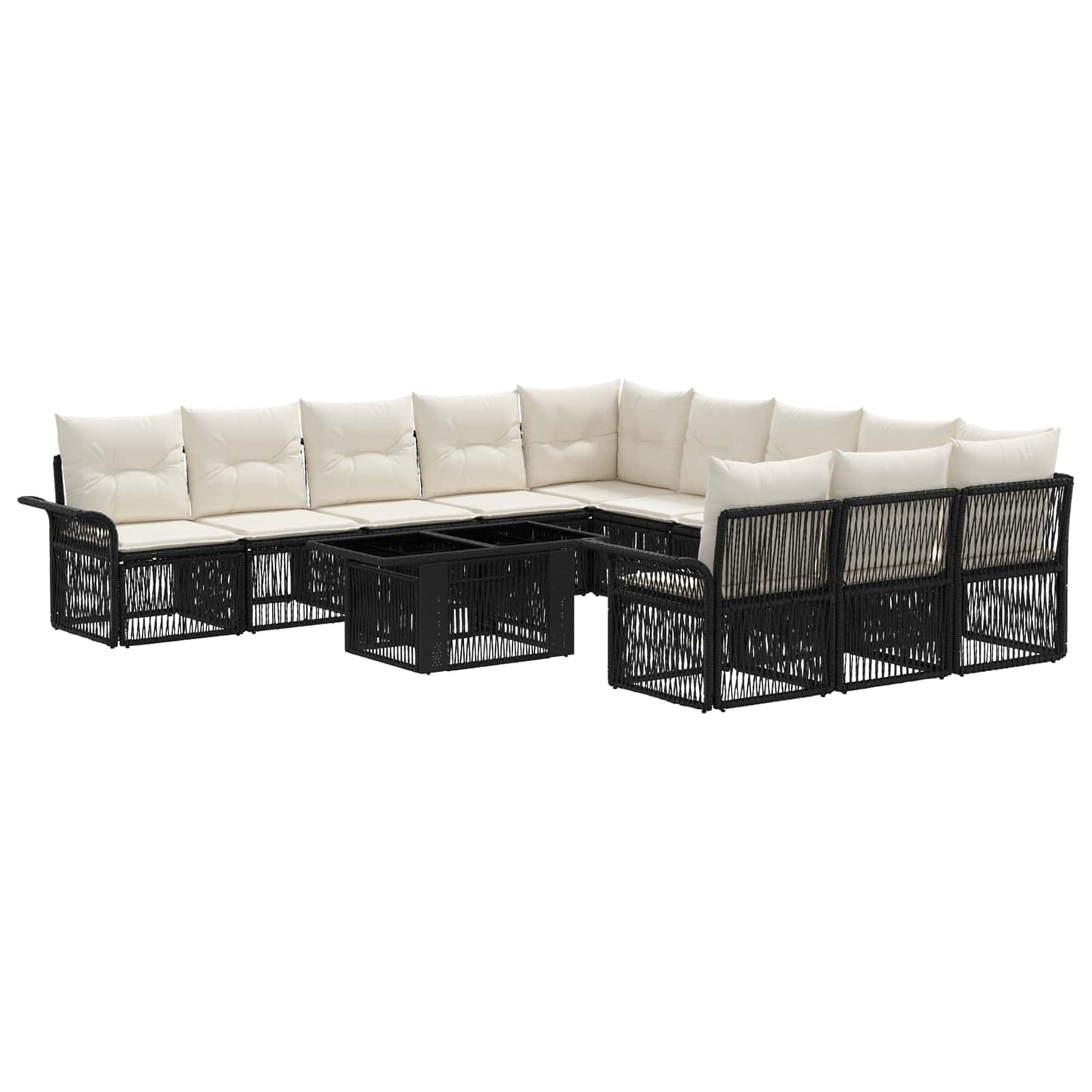 Gartensofa-set 12 stk. Schwarz und Cremeweiß Poly-Rattan