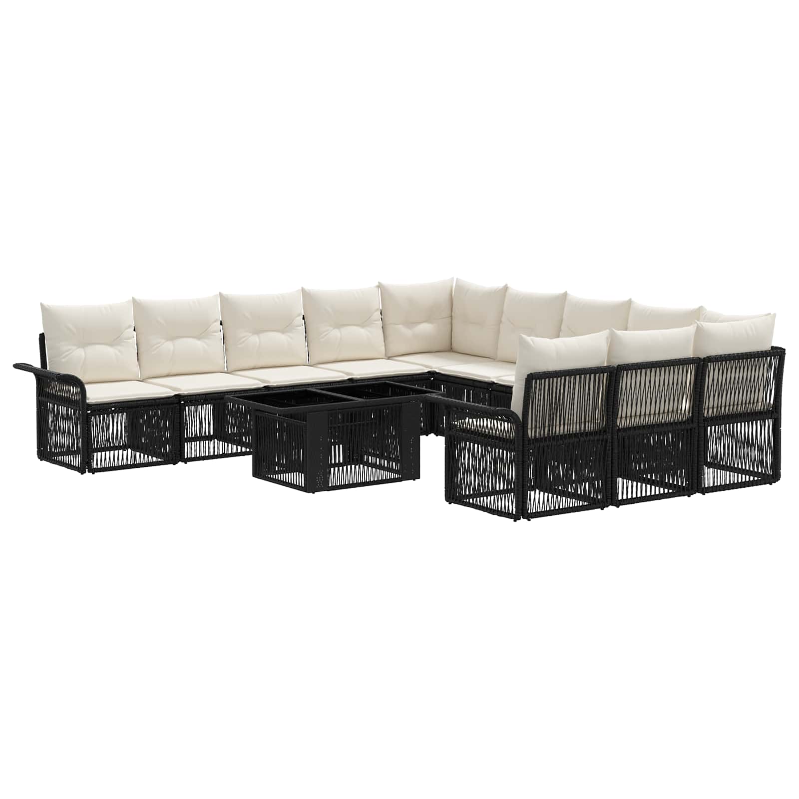 Gartensofa-set 12 stk. Schwarz und Cremeweiß Poly-Rattan