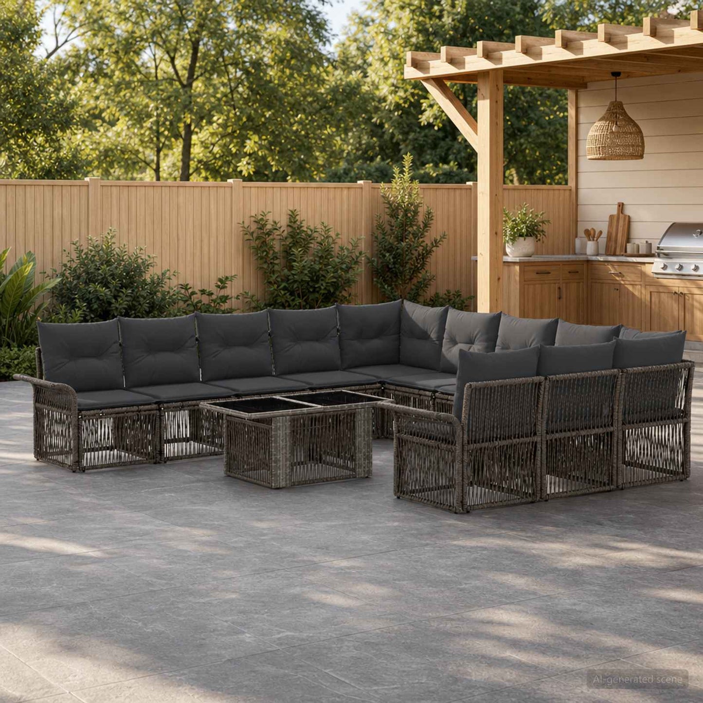 Gartensofa-set 12 stk. Grau und Dunkelgrau Poly-Rattan