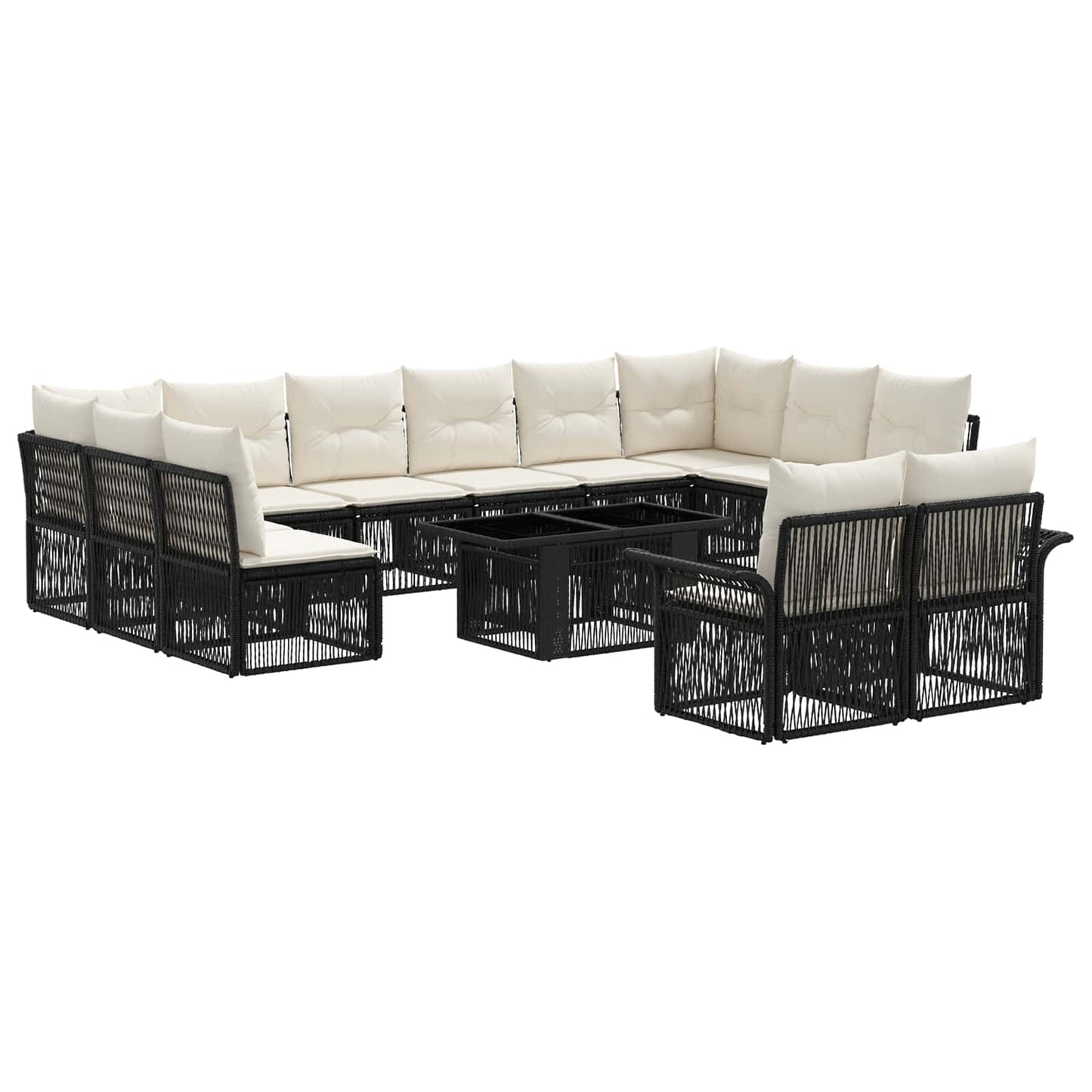 Gartensofa-set 13 stk. Schwarz und Cremeweiß Poly-Rattan