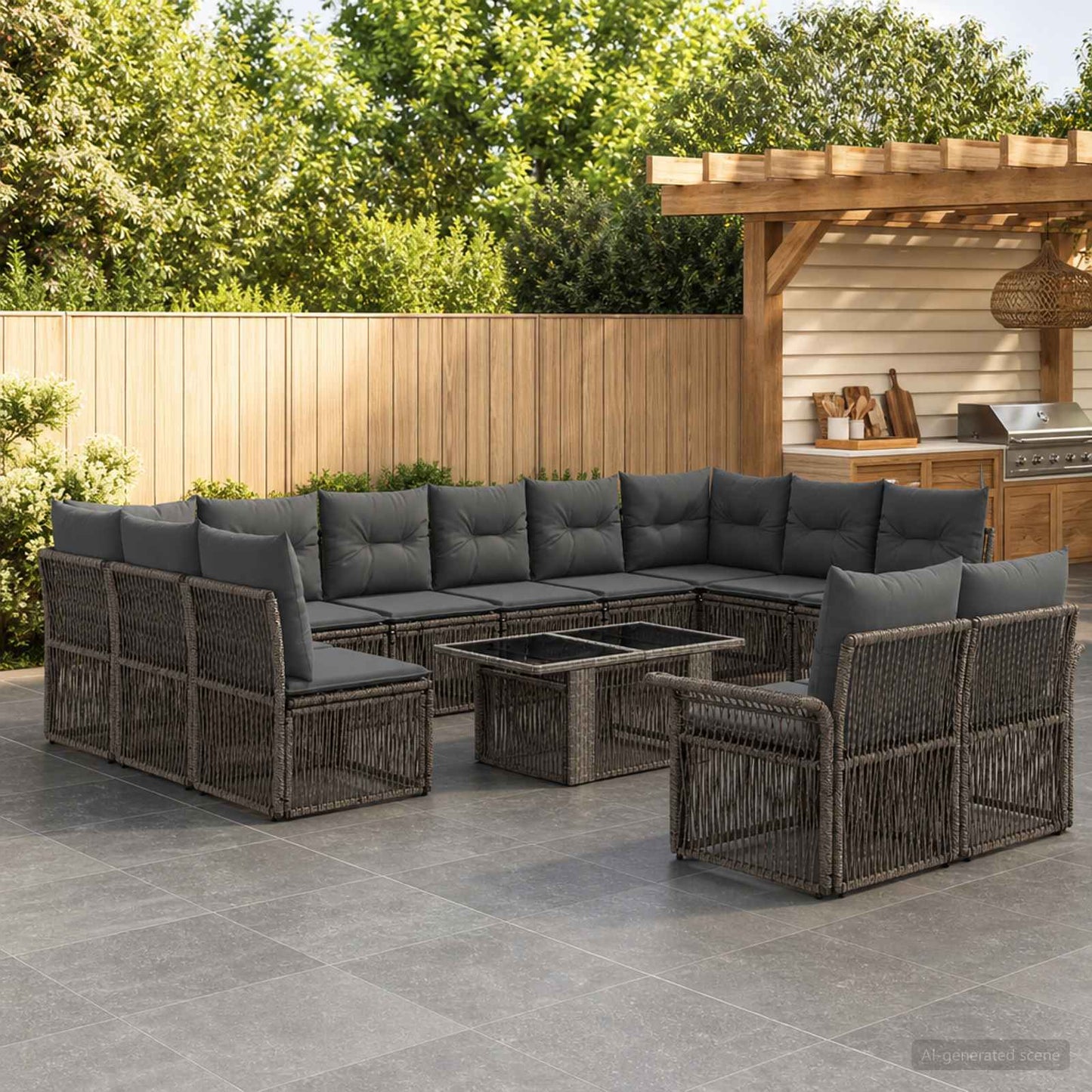 Gartensofa-set 13 stk. Grau und Dunkelgrau Poly-Rattan