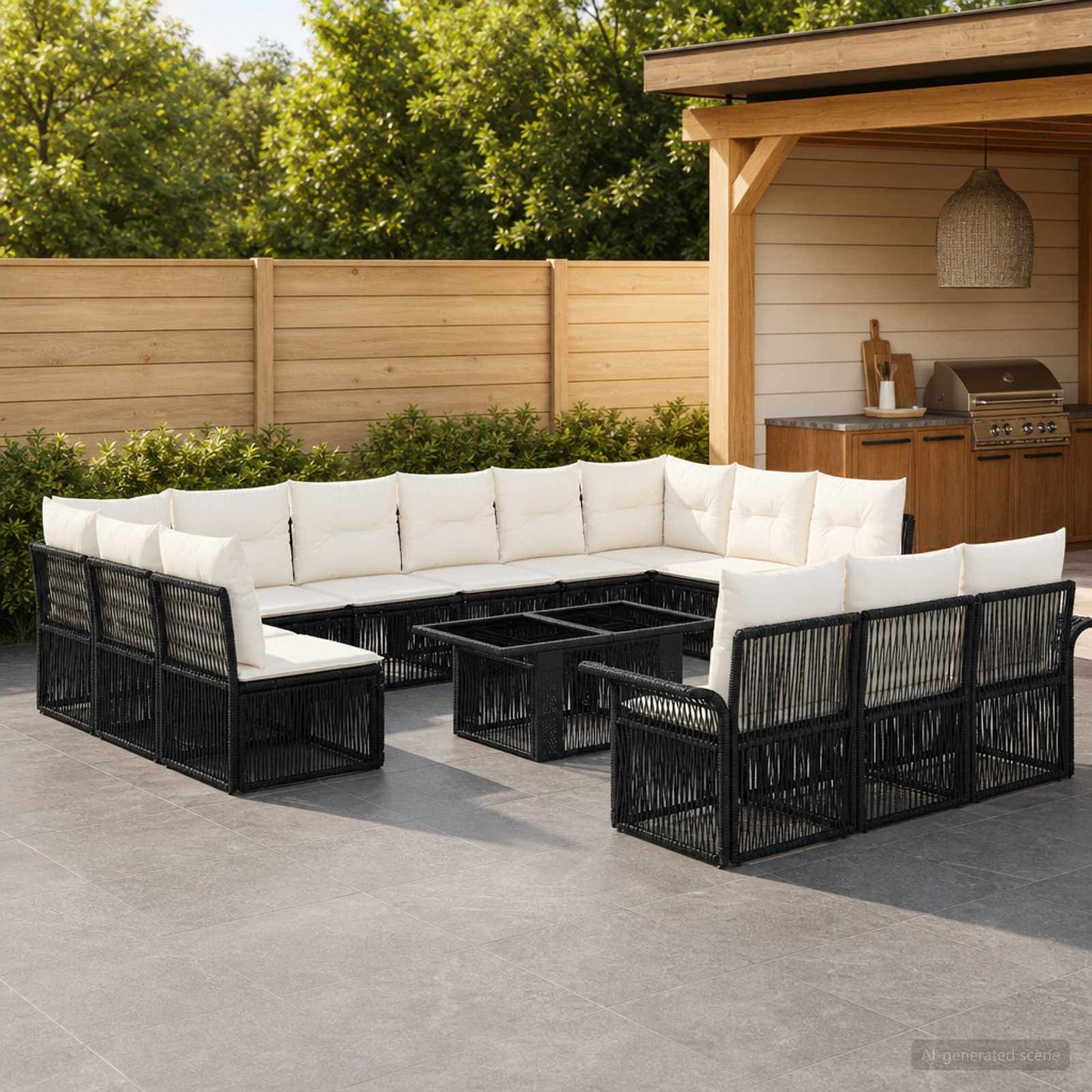 Gartensofa-set 14 stk. Schwarz und Cremeweiß Poly-Rattan
