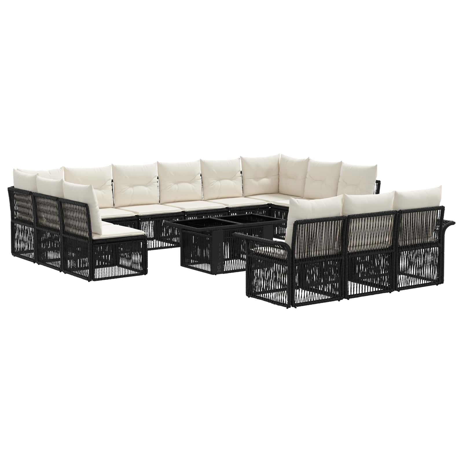 Gartensofa-set 14 stk. Schwarz und Cremeweiß Poly-Rattan