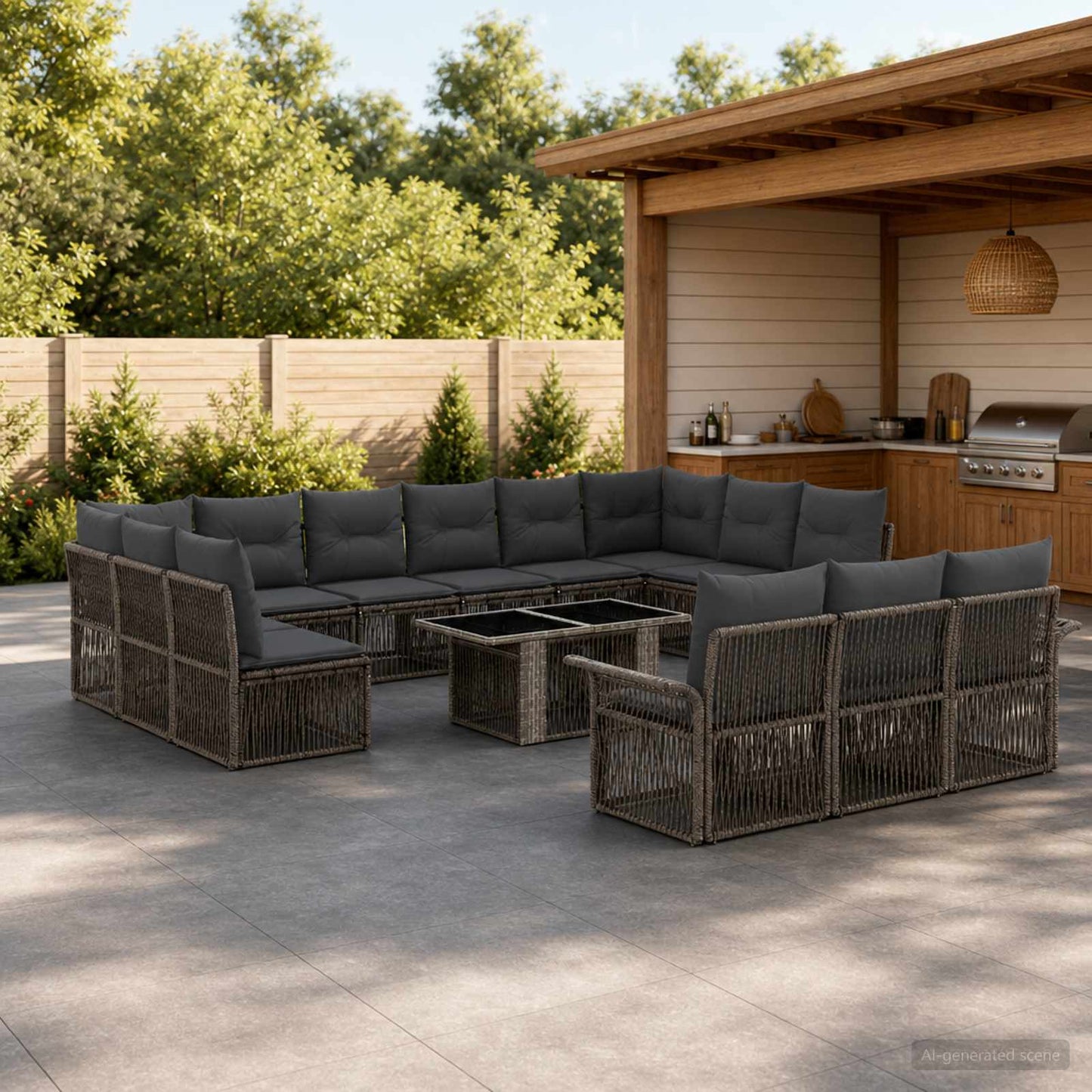Gartensofa-set 14 stk. Grau und Dunkelgrau Poly-Rattan