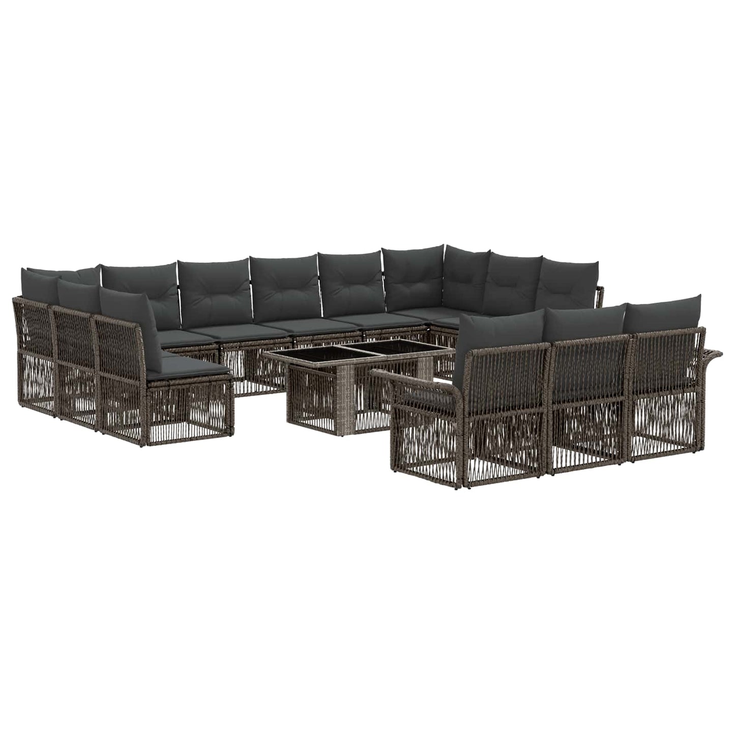 Gartensofa-set 14 stk. Grau und Dunkelgrau Poly-Rattan