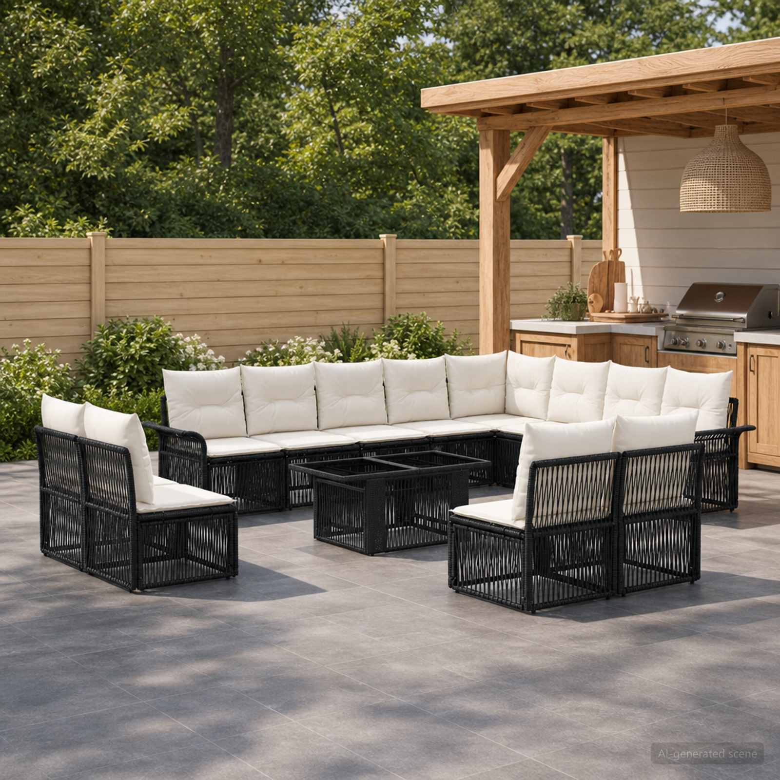 Gartensofa-set 13 stk. Schwarz und Cremeweiß Poly-Rattan