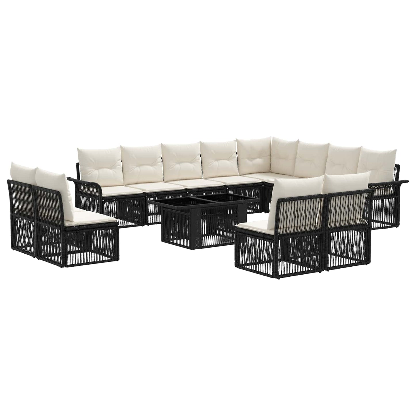 Gartensofa-set 13 stk. Schwarz und Cremeweiß Poly-Rattan