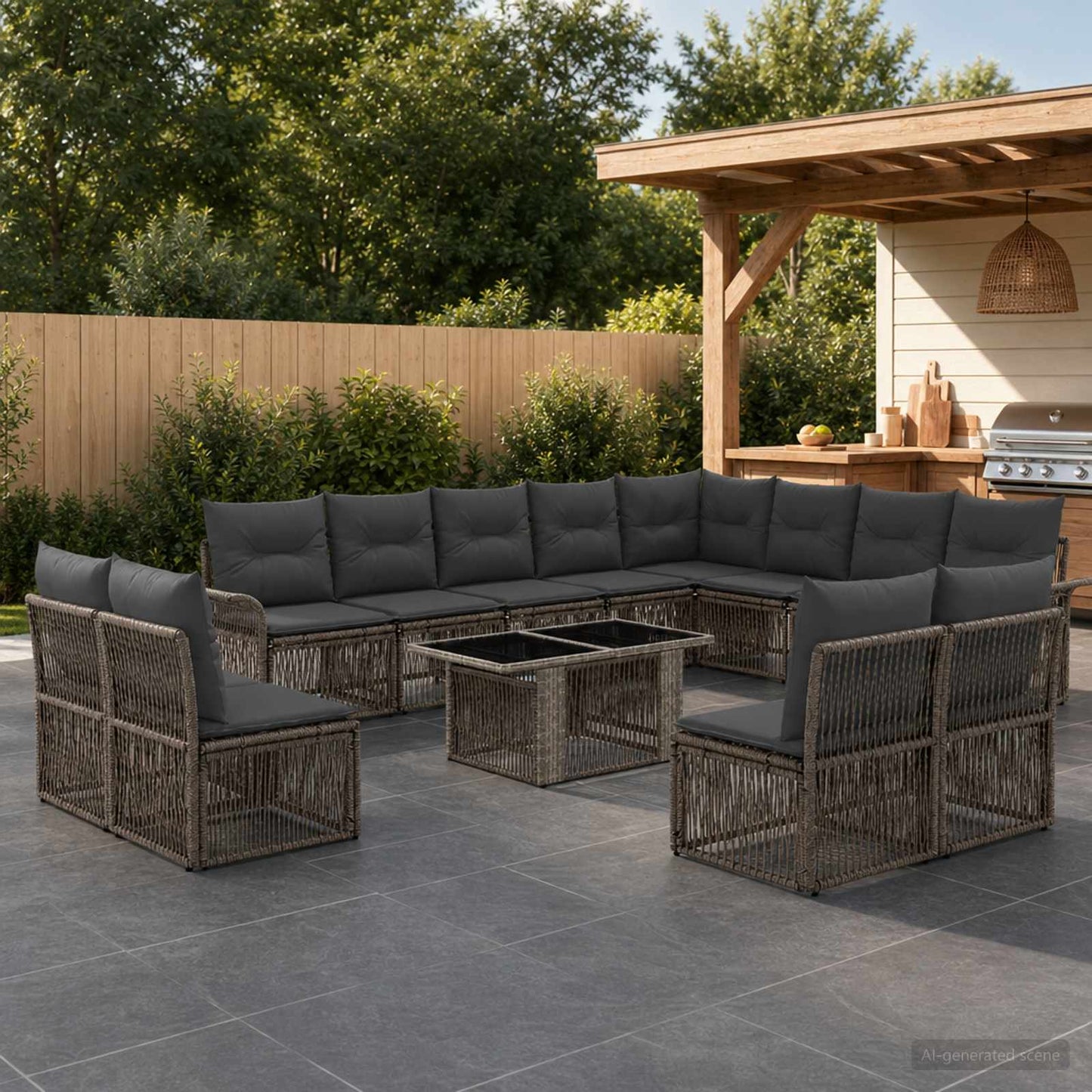 Gartensofa-set 13 stk. Grau und Dunkelgrau Poly-Rattan