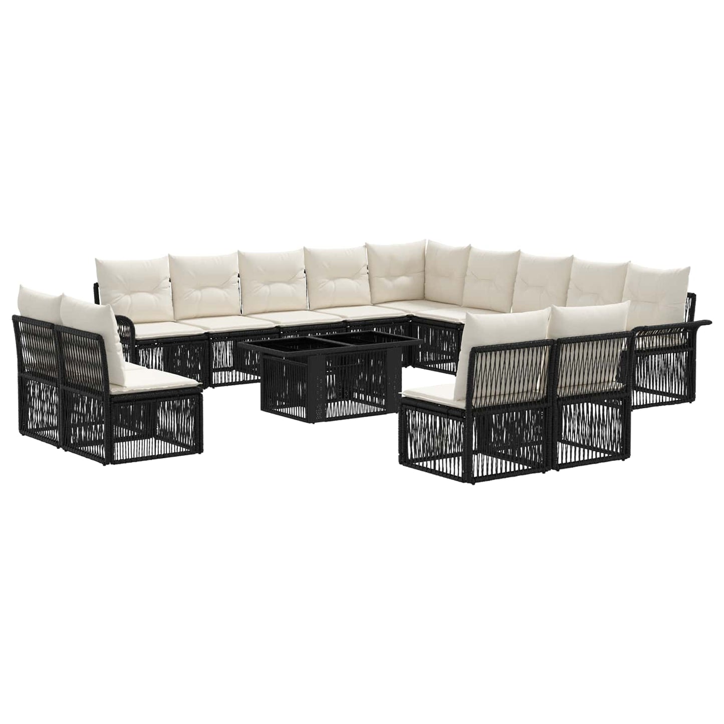 Gartensofa-set 14 stk. Schwarz und Cremeweiß Poly-Rattan