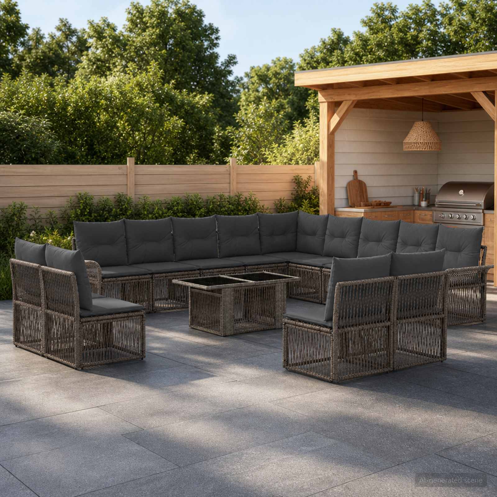 Gartensofa-set 14 stk. Grau und Dunkelgrau Poly-Rattan