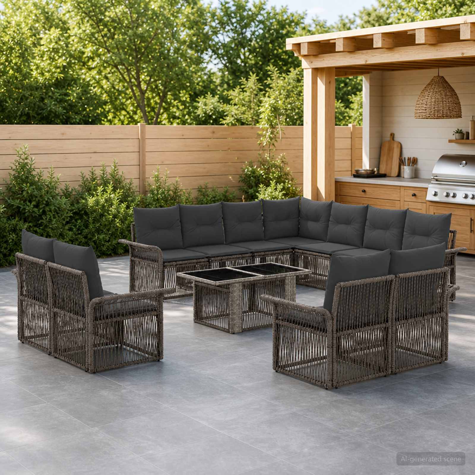 Gartensofa-set 12 stk. Grau und Dunkelgrau Poly-Rattan