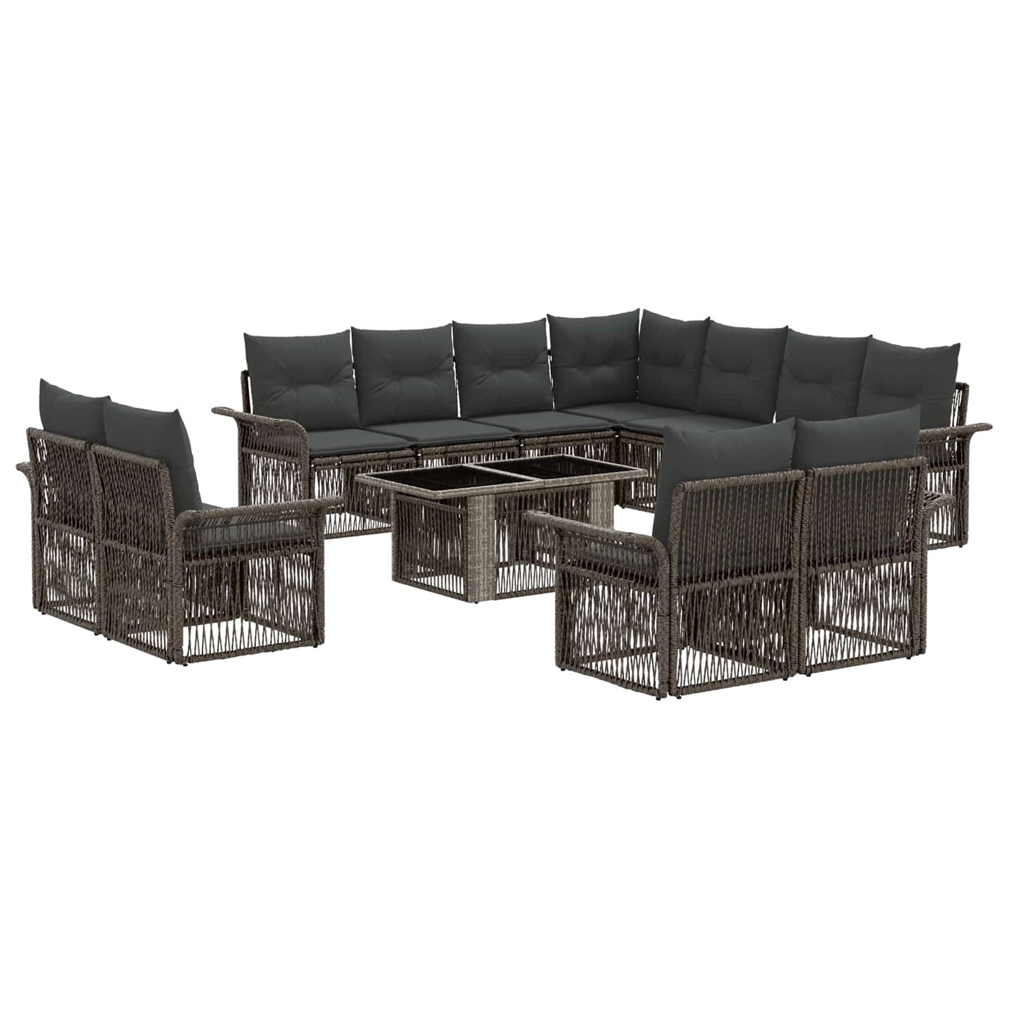 Gartensofa-set 12 stk. Grau und Dunkelgrau Poly-Rattan