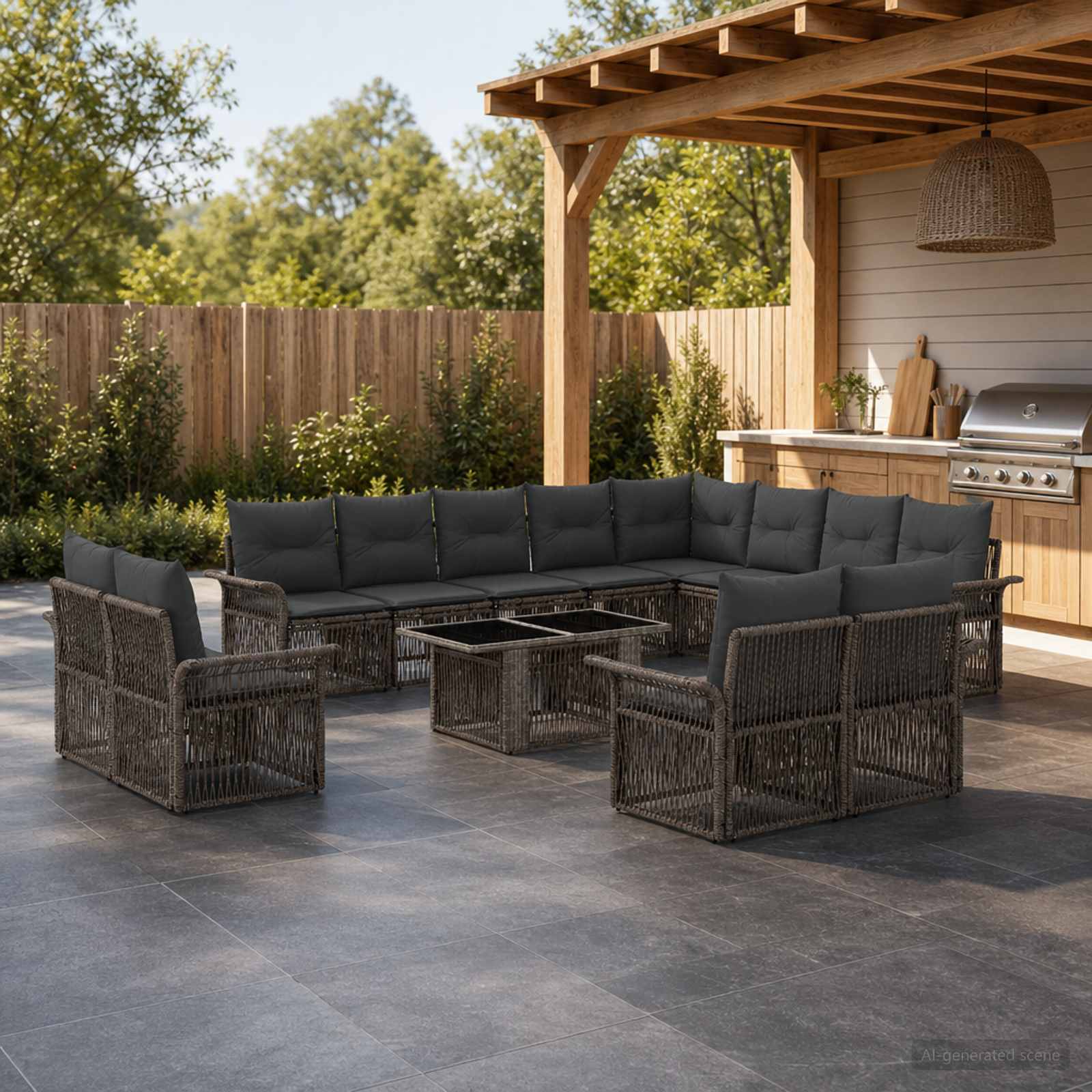 Gartensofa-set 13 stk. Grau und Dunkelgrau Poly-Rattan