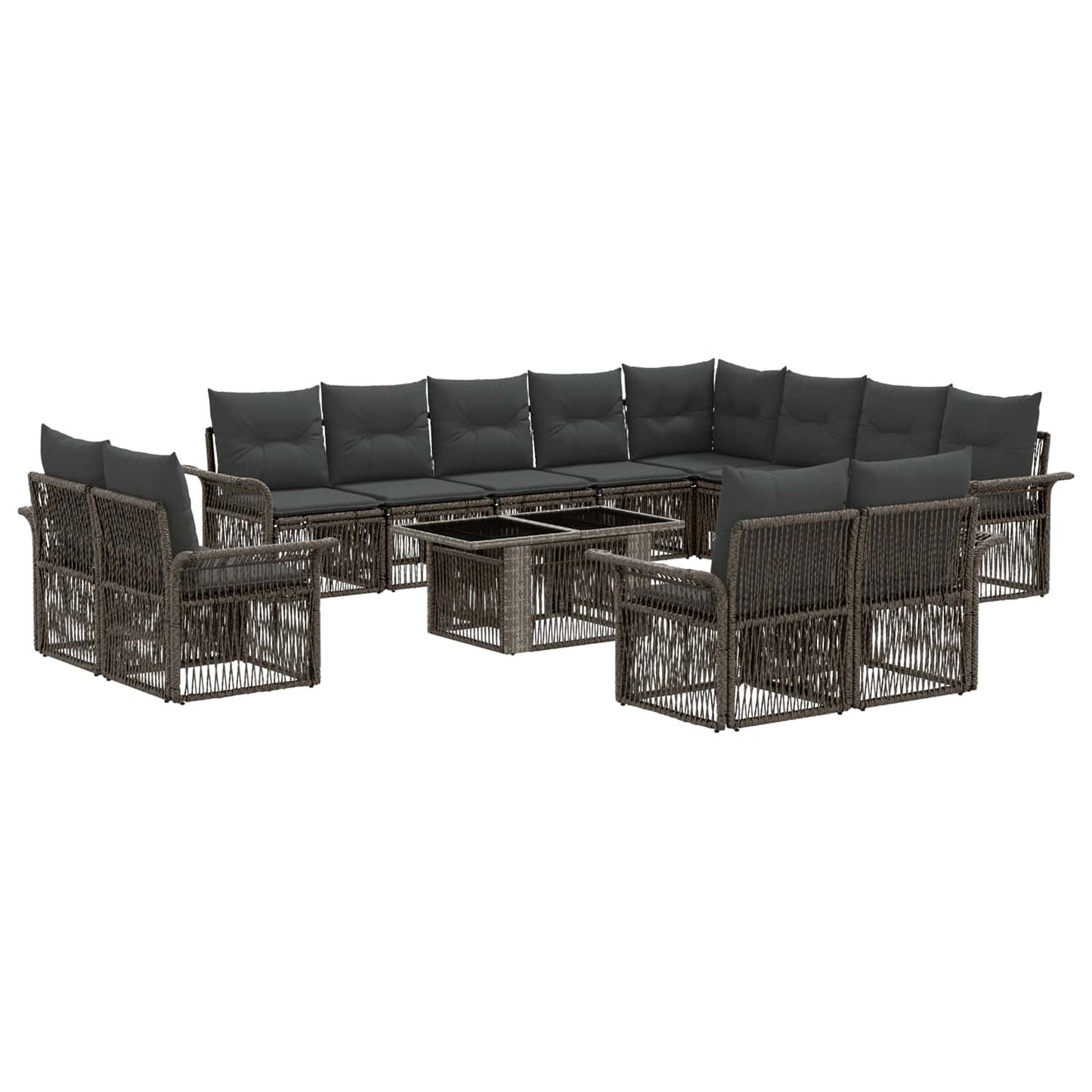 Gartensofa-set 13 stk. Grau und Dunkelgrau Poly-Rattan