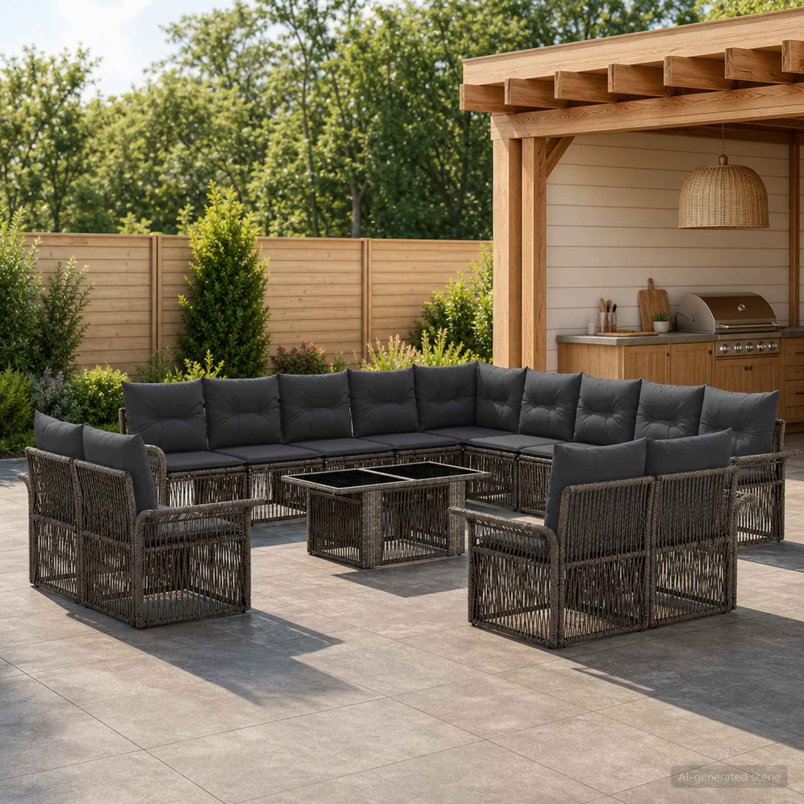Gartensofa-set 14 stk. Grau und Dunkelgrau Poly-Rattan