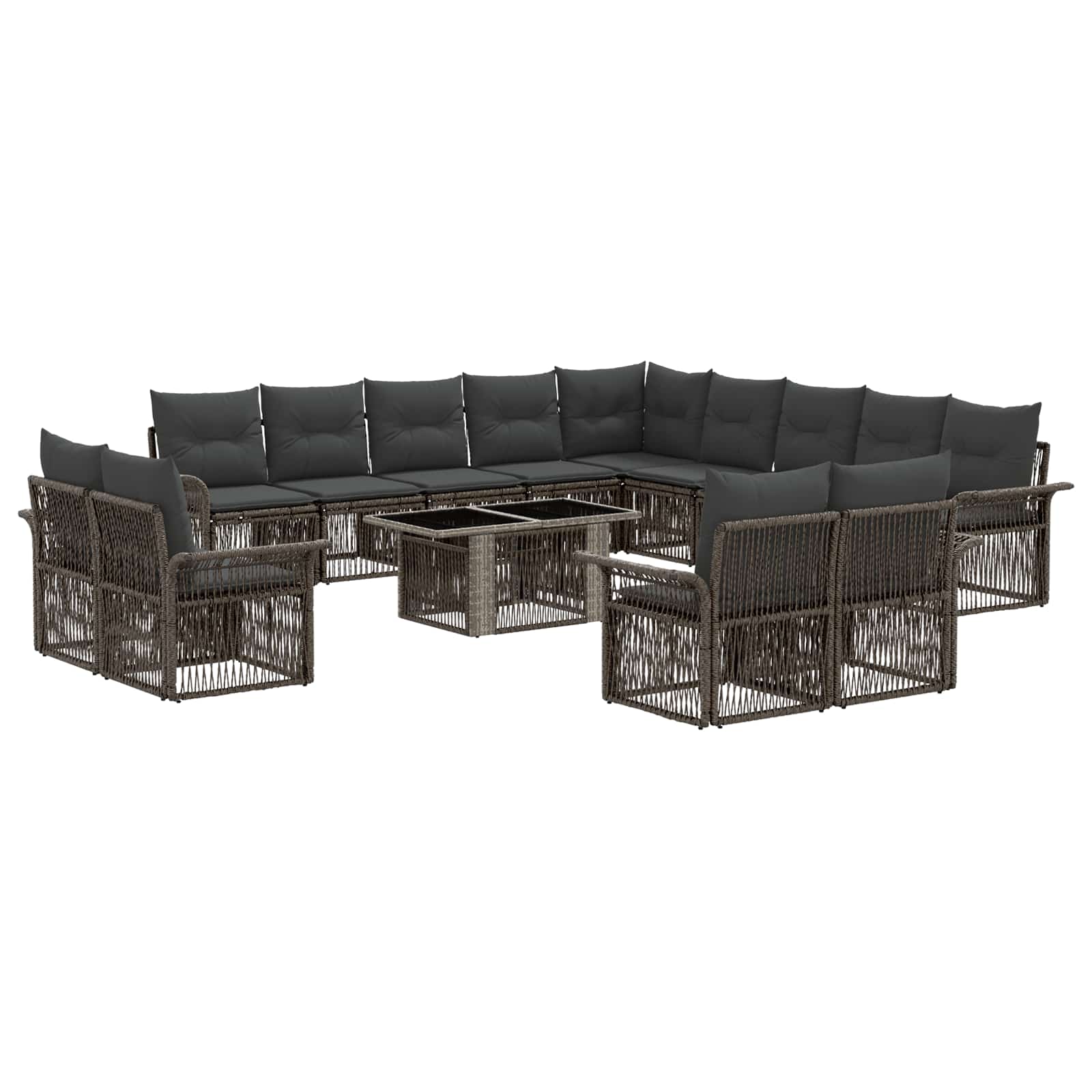 Gartensofa-set 14 stk. Grau und Dunkelgrau Poly-Rattan