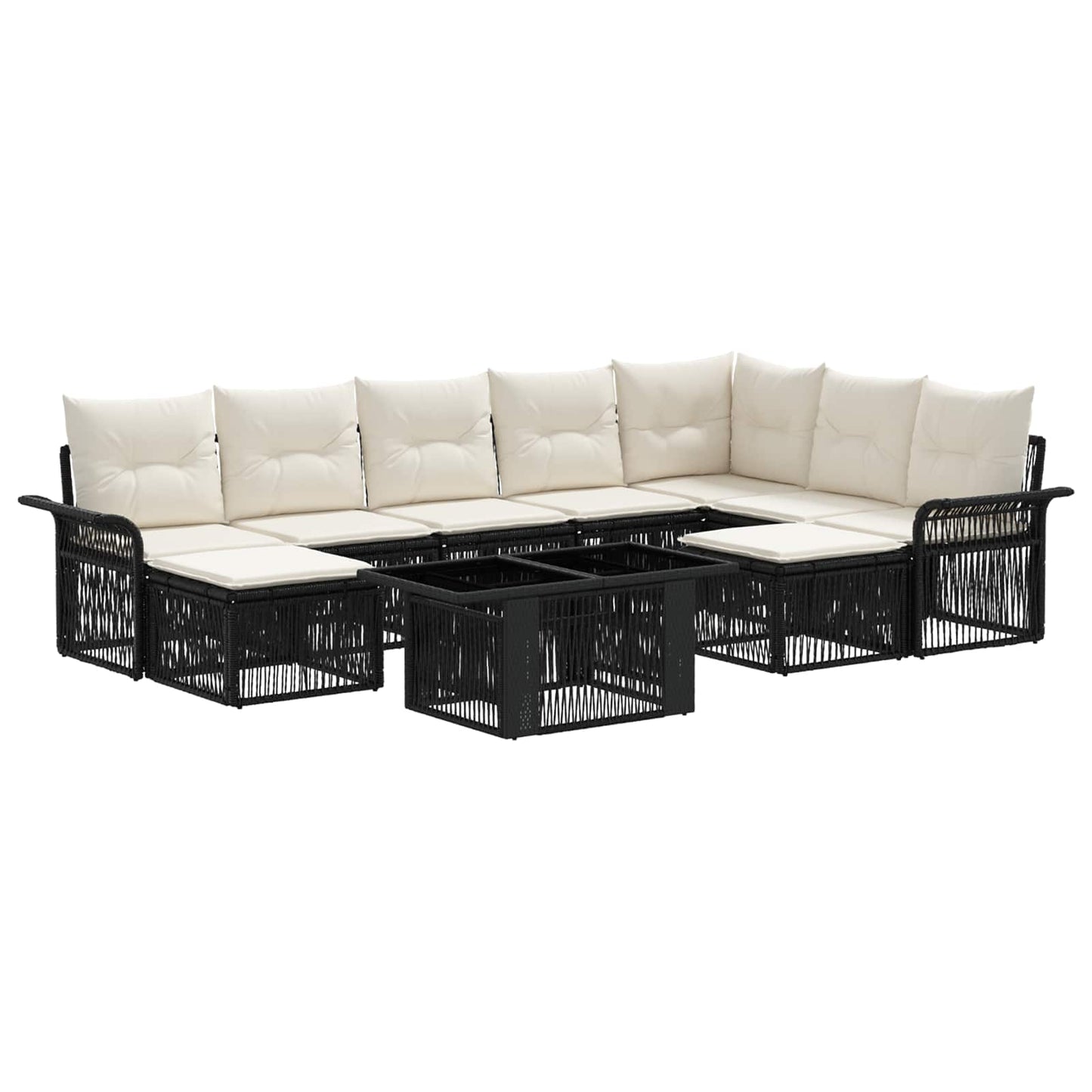 Gartensofa-set 10 stk. Schwarz und Cremeweiß Poly-Rattan