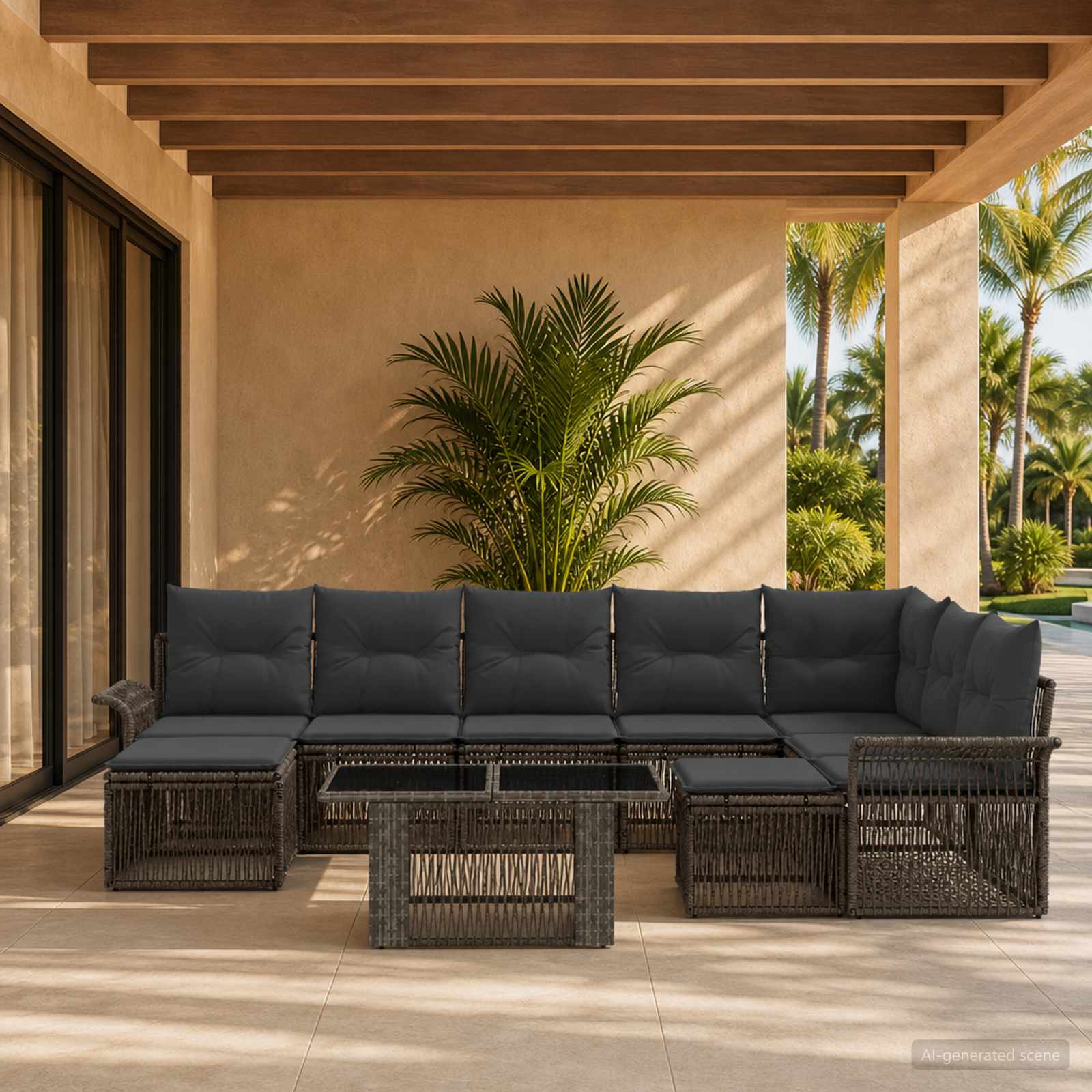 Gartensofa-set 10 stk. Grau und Dunkelgrau Poly-Rattan