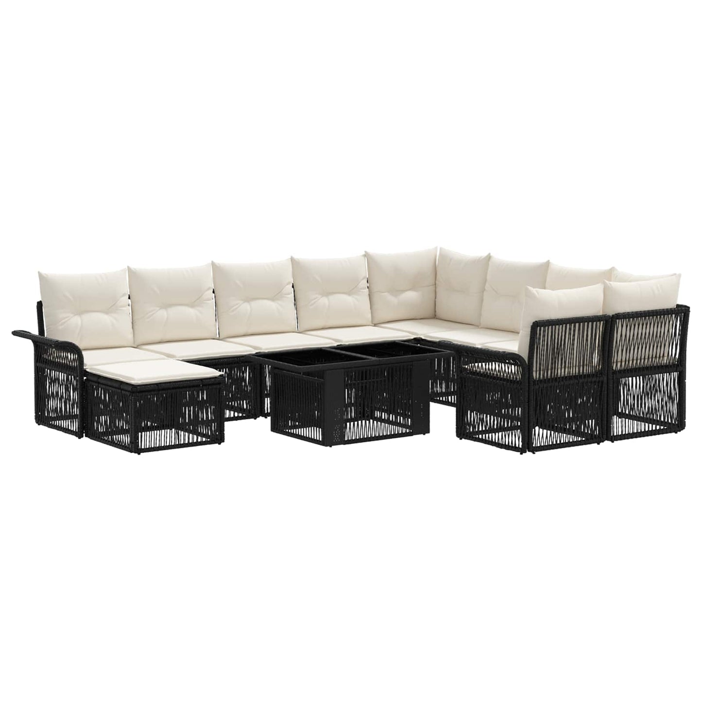 Gartensofa-set 11 stk. Schwarz und Cremeweiß Poly-Rattan