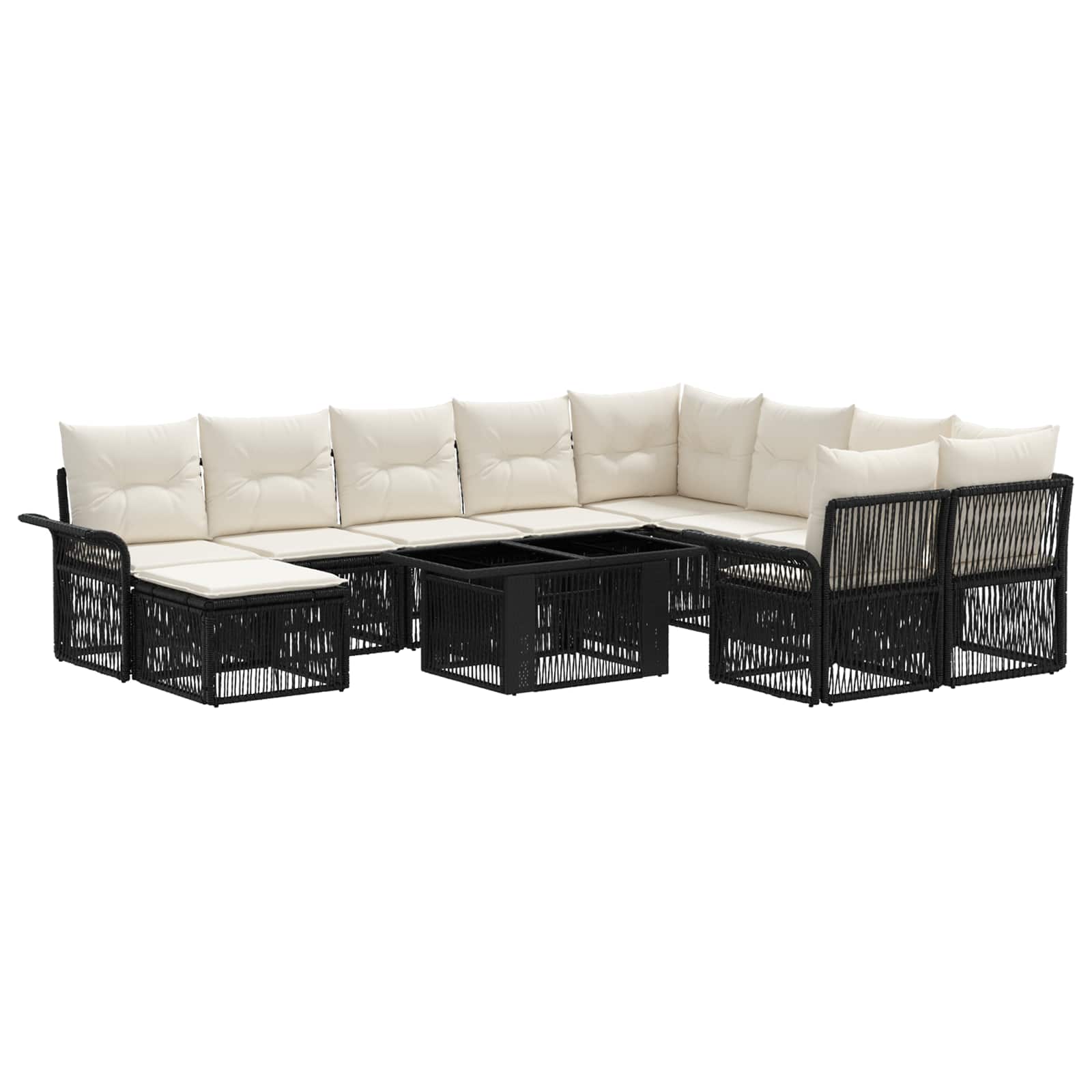 Gartensofa-set 11 stk. Schwarz und Cremeweiß Poly-Rattan