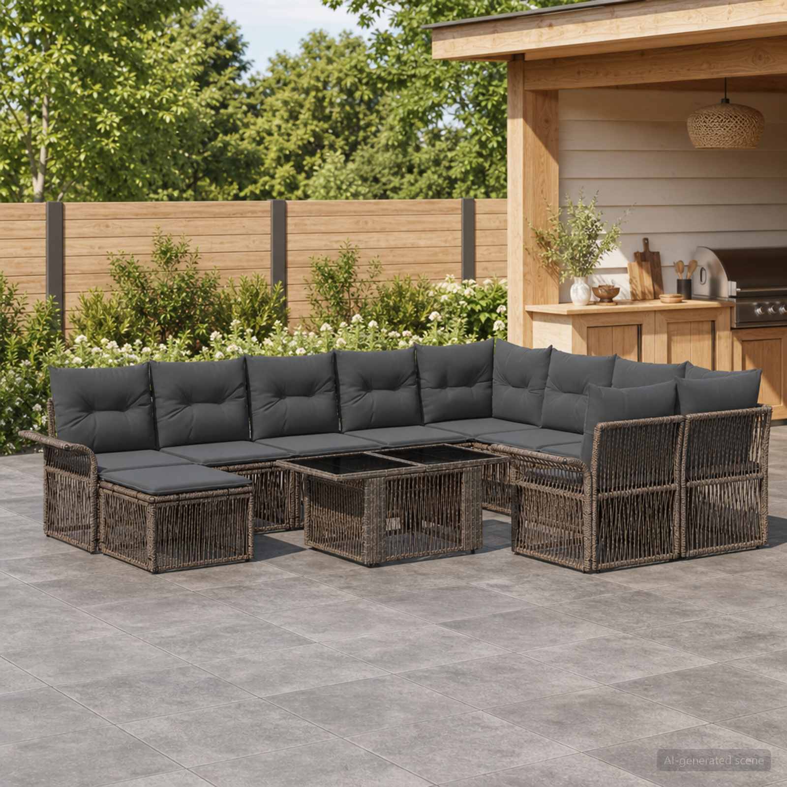 Gartensofa-set 11 stk. Grau und Dunkelgrau Poly-Rattan
