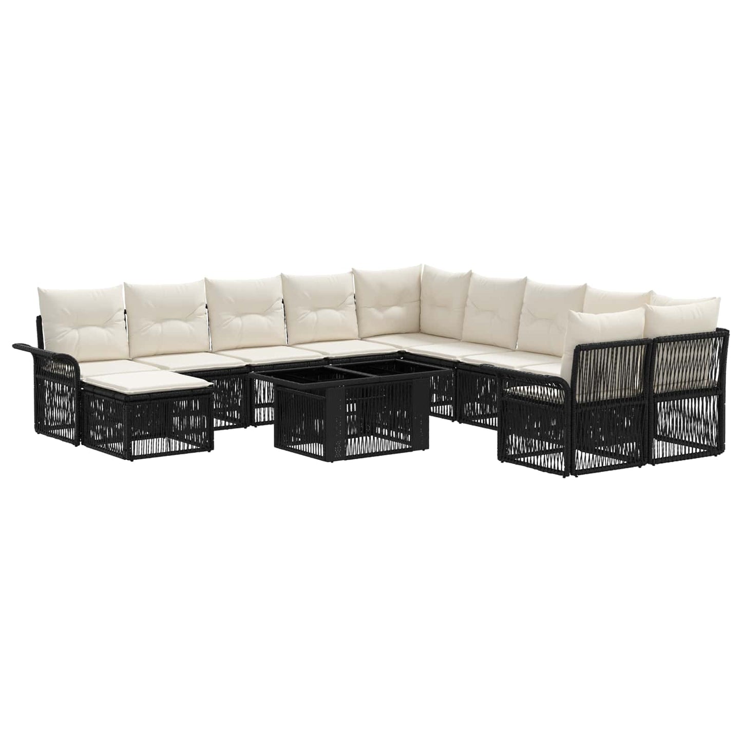 Gartensofa-set 12 stk. Schwarz und Cremeweiß Poly-Rattan