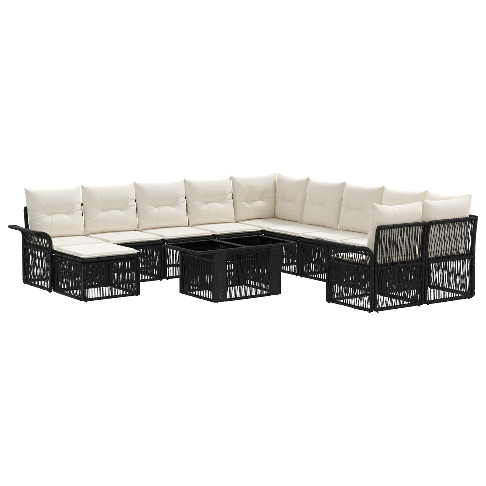 Gartensofa-set 12 stk. Schwarz und Cremeweiß Poly-Rattan