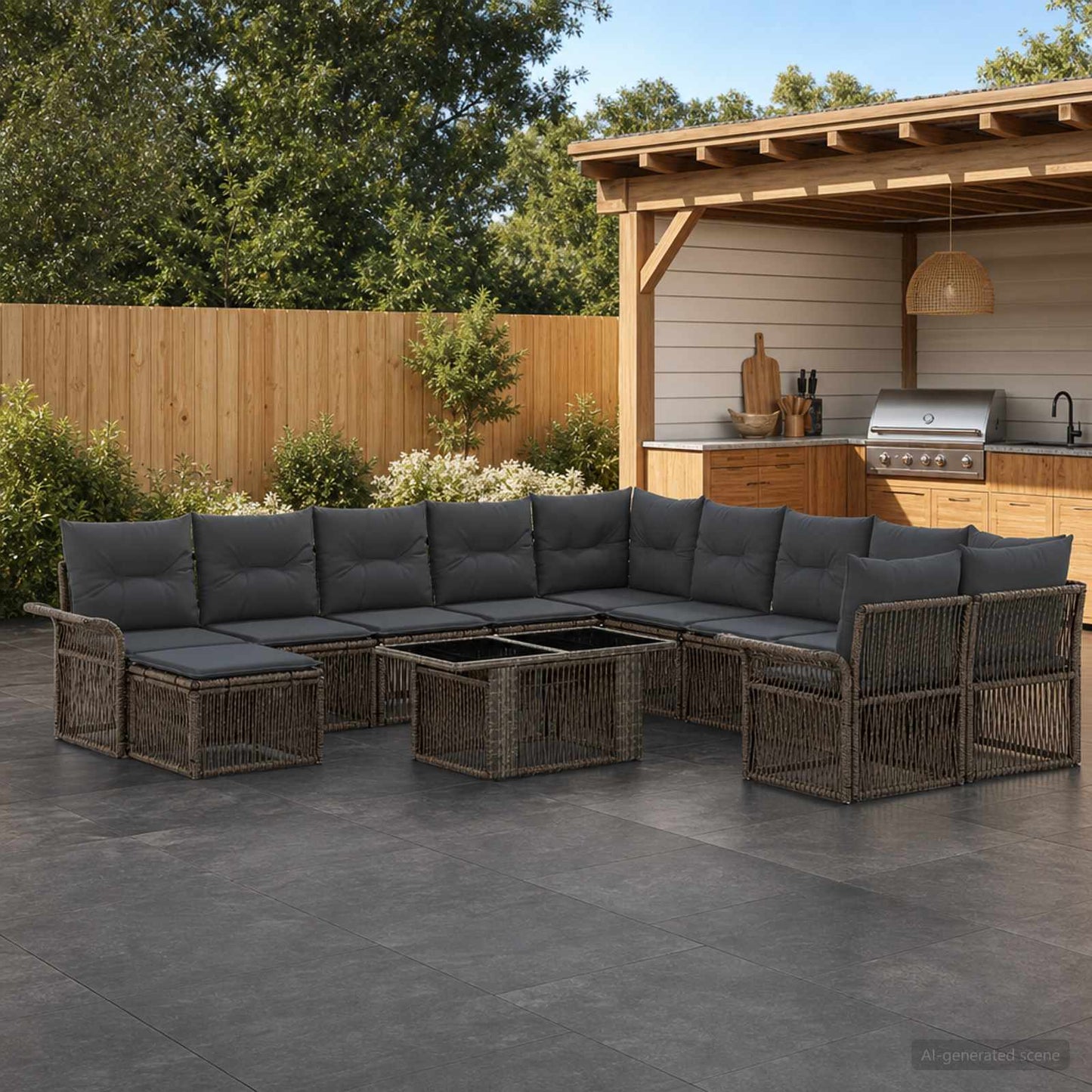 Gartensofa-set 12 stk. Grau und Dunkelgrau Poly-Rattan