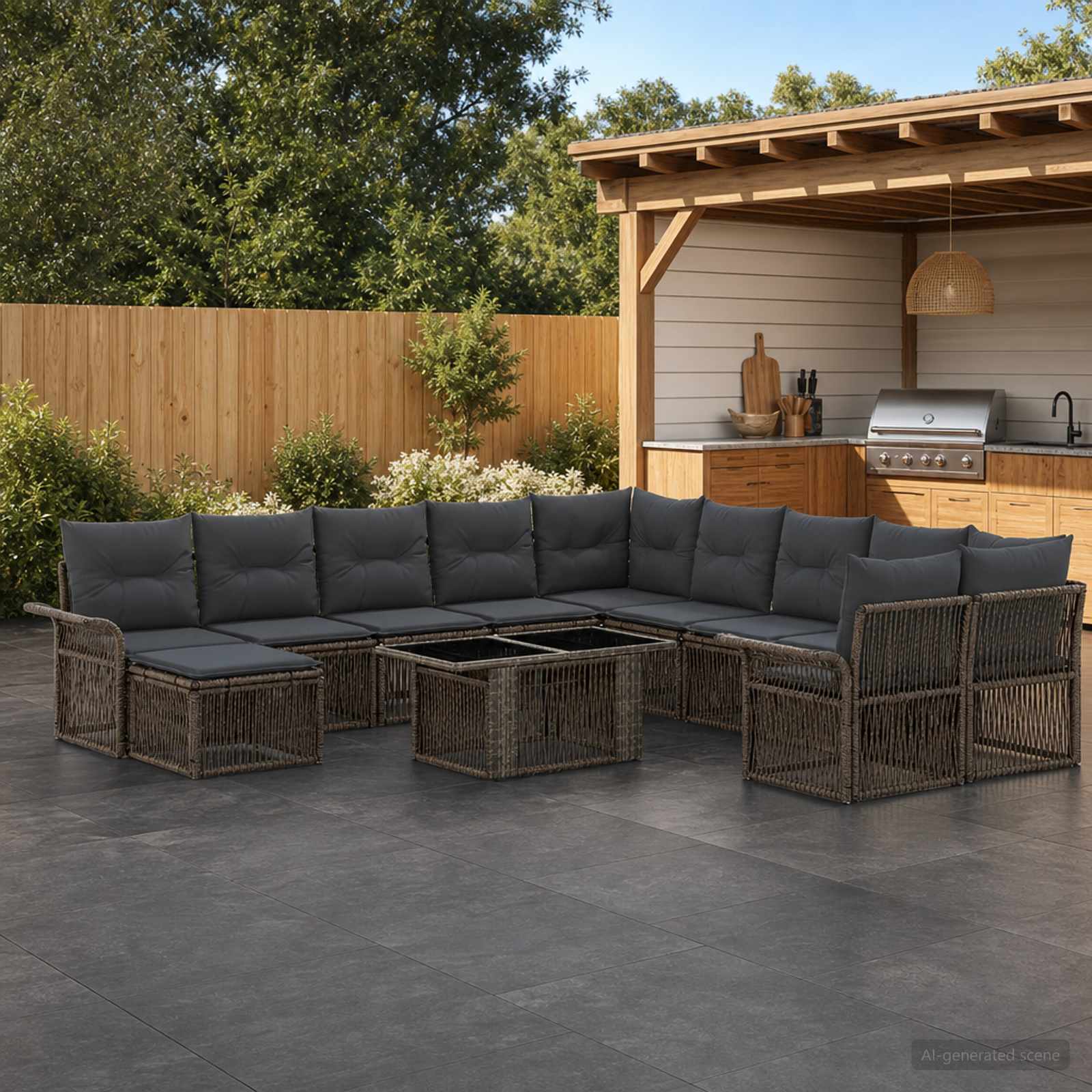 Gartensofa-set 12 stk. Grau und Dunkelgrau Poly-Rattan