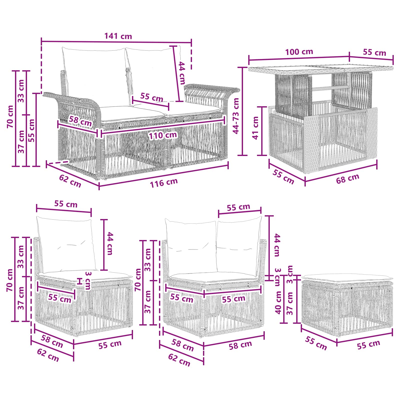 Gartensofa-set 12 stk. Grau und Dunkelgrau Poly-Rattan
